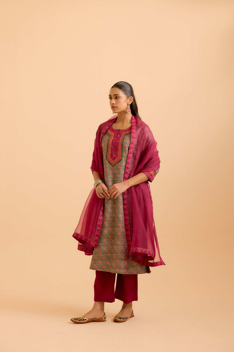 Rozana Kurta Grey Peach (Set Of 2)