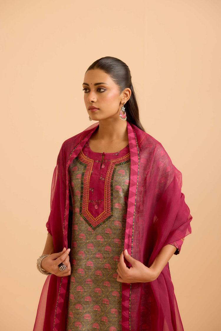 Rozana Kurta Grey Peach (Set Of 2)