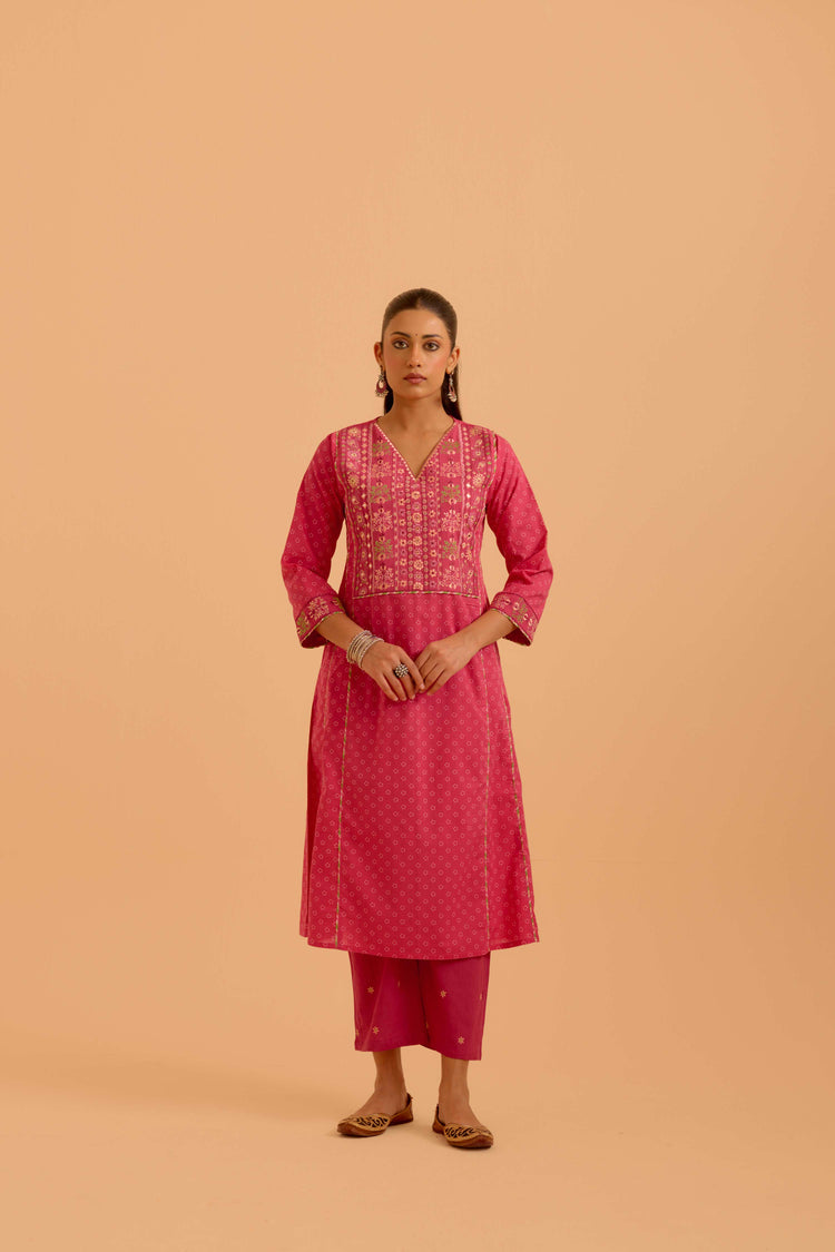 Tulsi Cotton Printed Kurta Hot Pink
