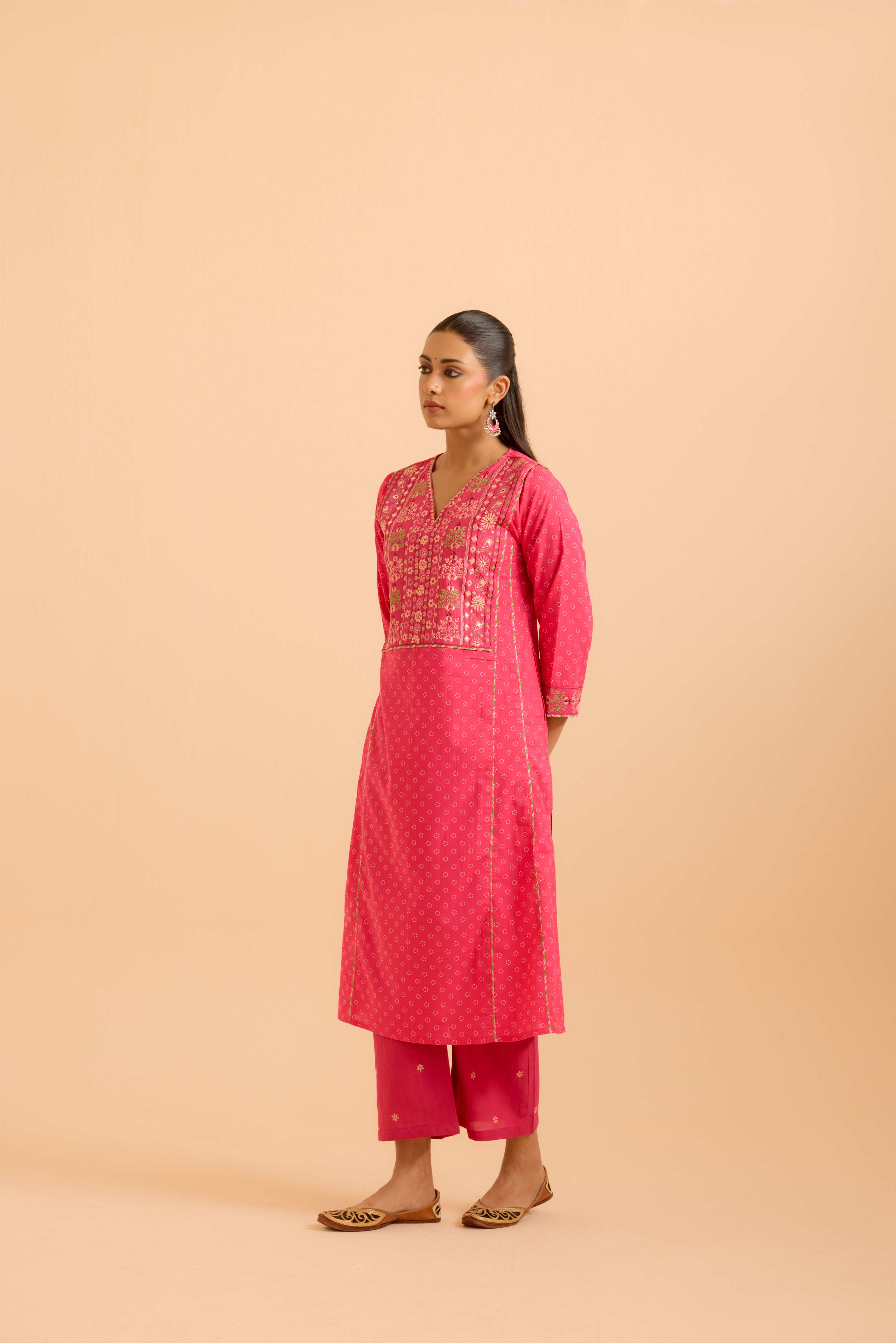Tulsi Cotton Printed Kurta Hot Pink
