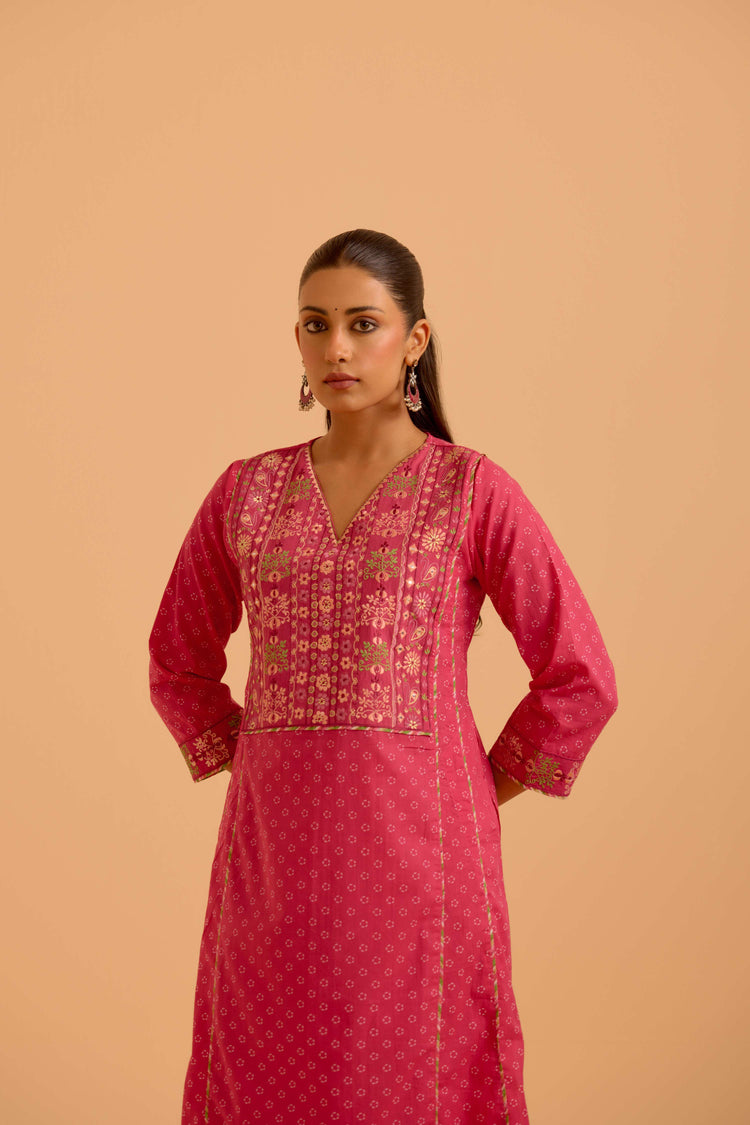 Tulsi Cotton Printed Kurta Hot Pink