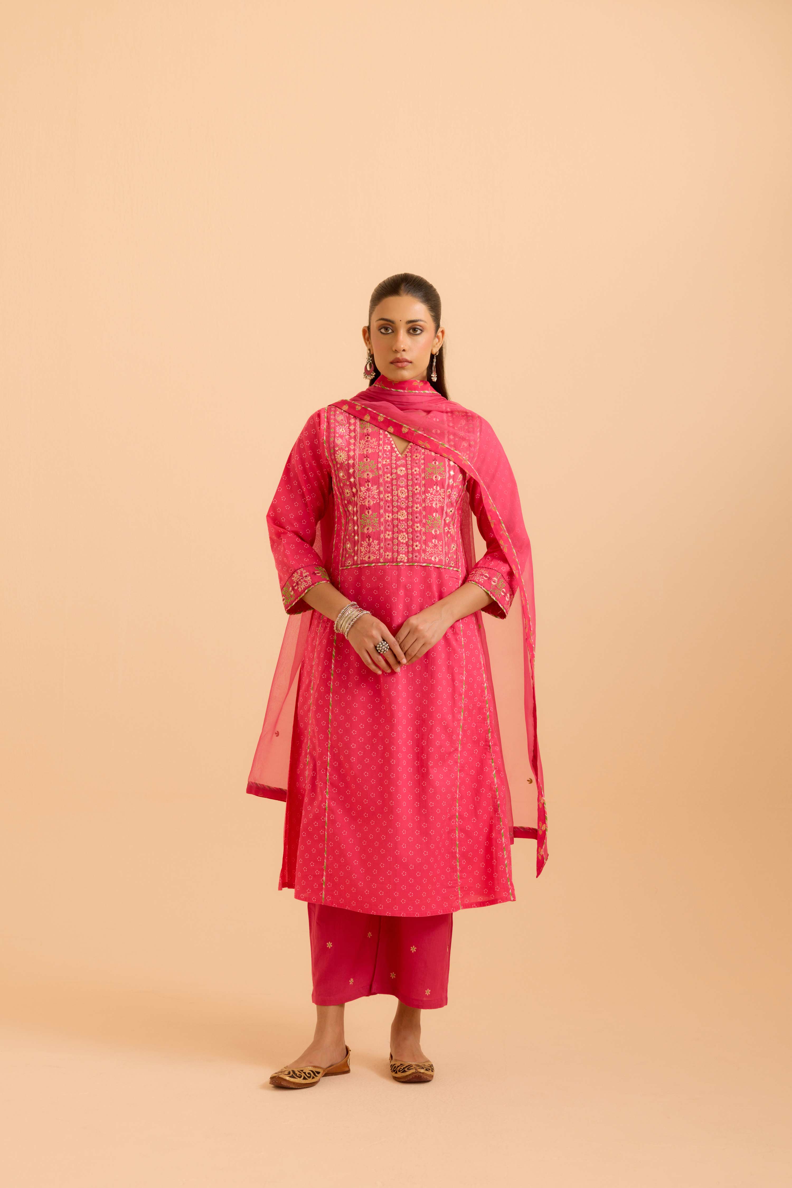 Tulsi Cotton Printed Kurta Hot Pink