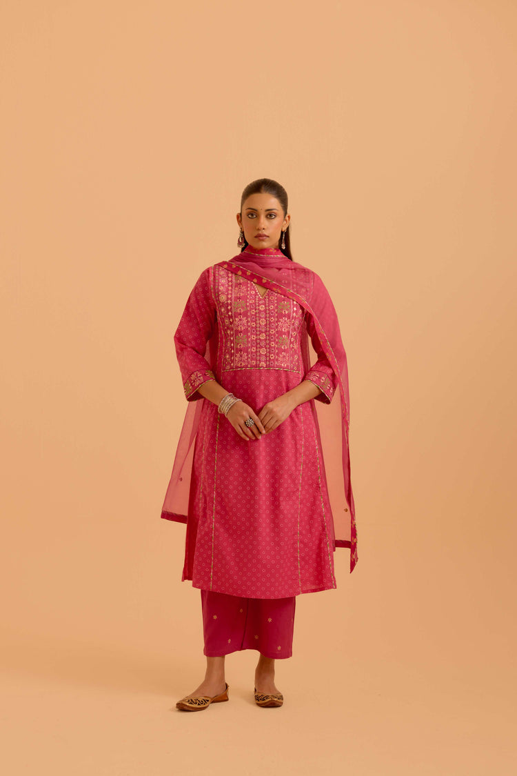Tulsi Cotton Printed Kurta Hot Pink
