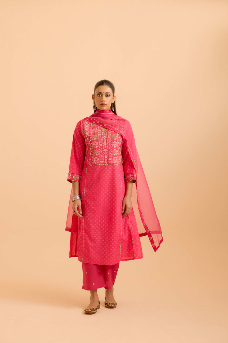 Tulsi Cotton Printed Kurta Hot Pink