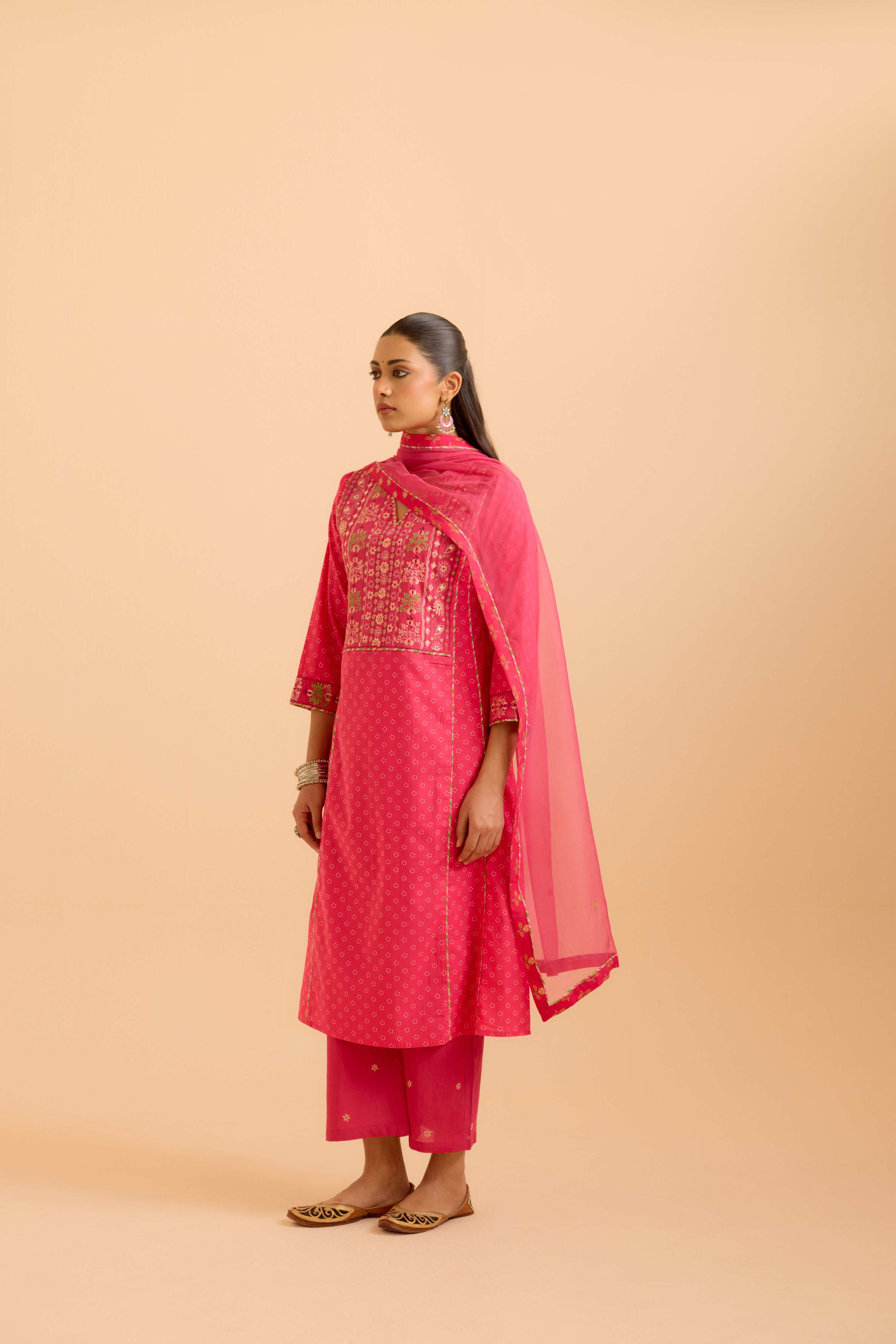 Tulsi Cotton Printed Kurta Hot Pink