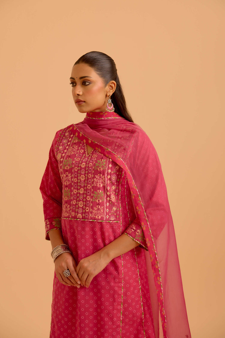 Tulsi Cotton Printed Kurta Hot Pink