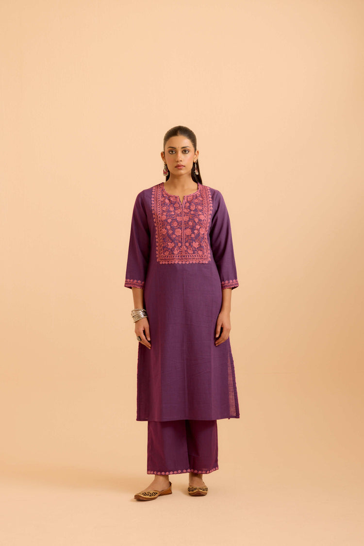 Elena Cotton Slub Kurta Purple