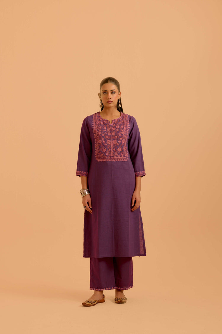 Elena Cotton Slub Kurta Purple