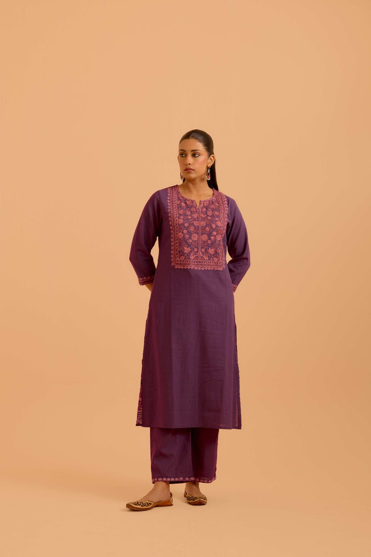 Elena Cotton Slub Kurta Purple