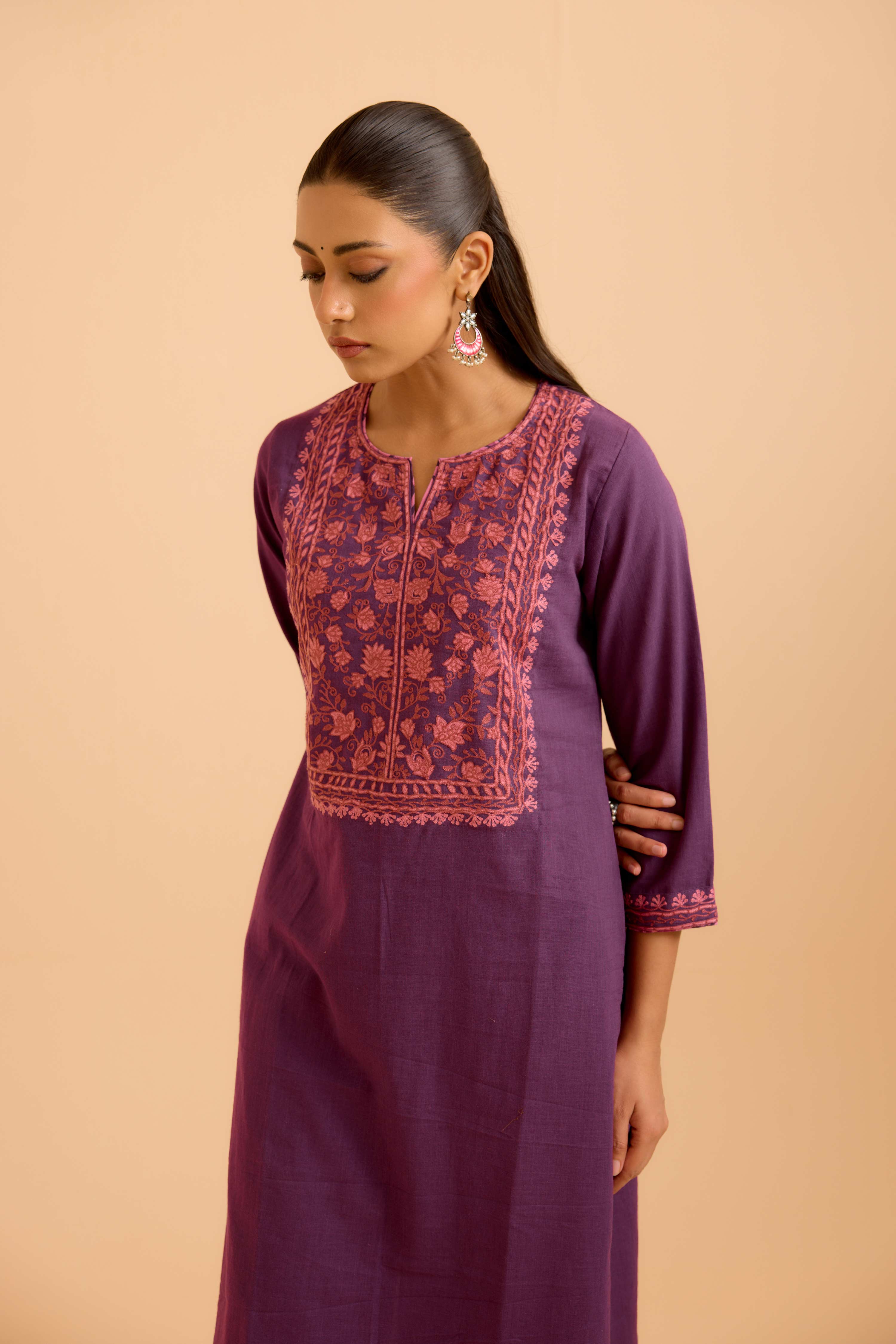Elena Cotton Slub Kurta Purple