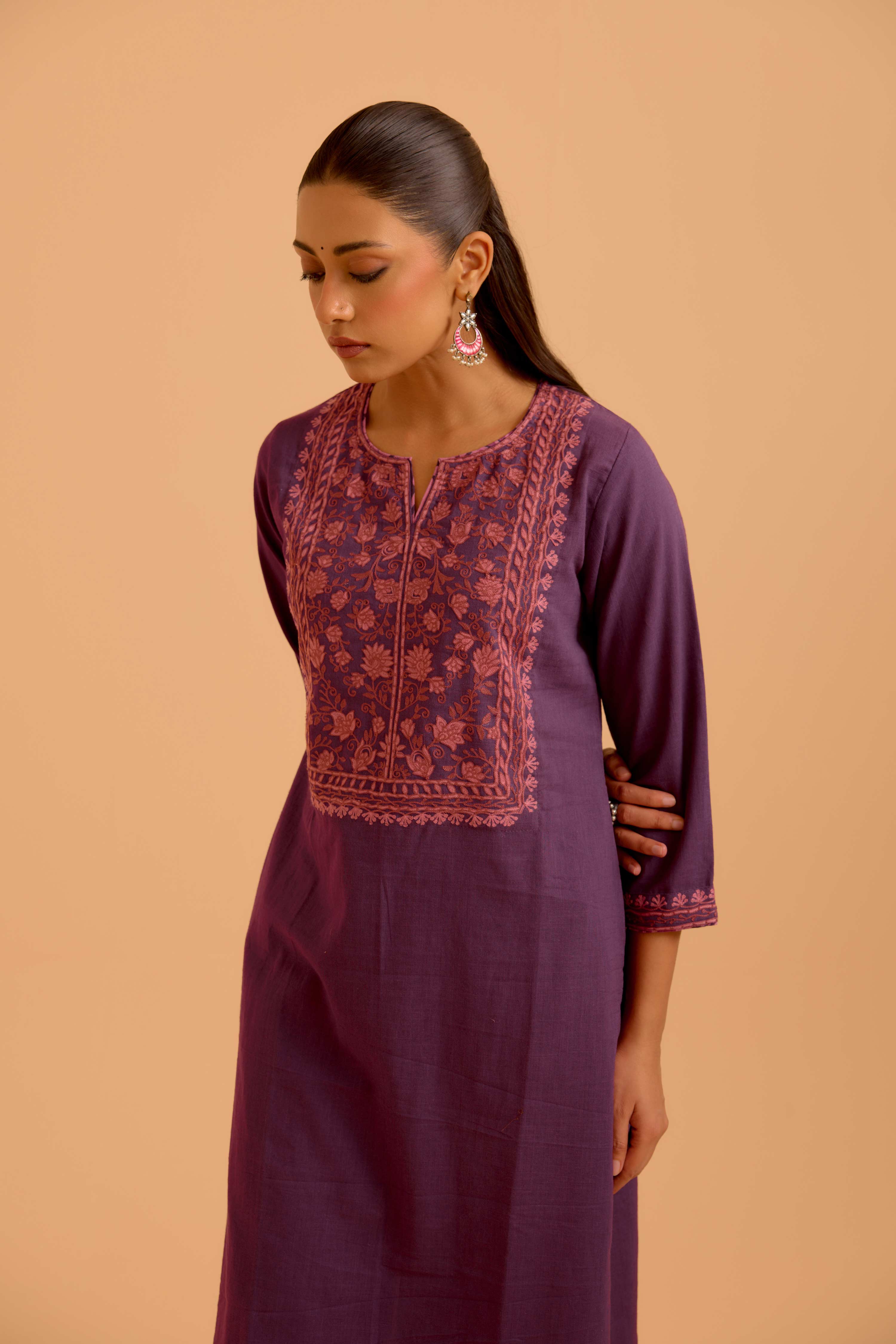 Elena Cotton Slub Kurta Purple