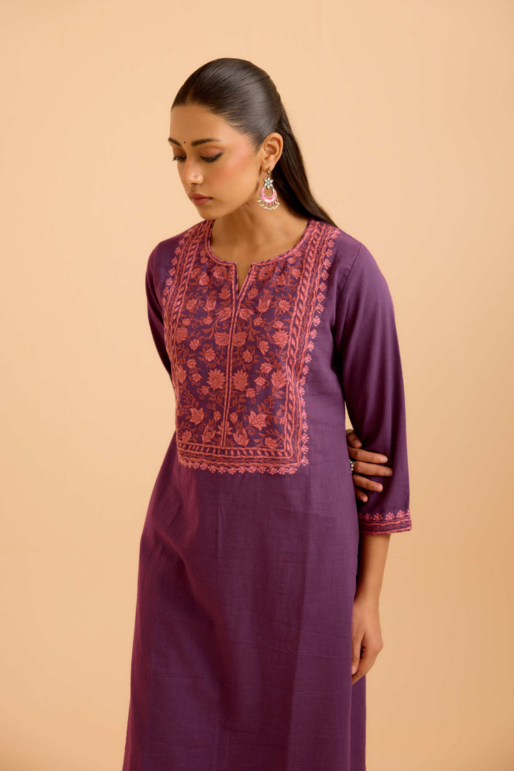 Elena Cotton Slub Kurta Purple