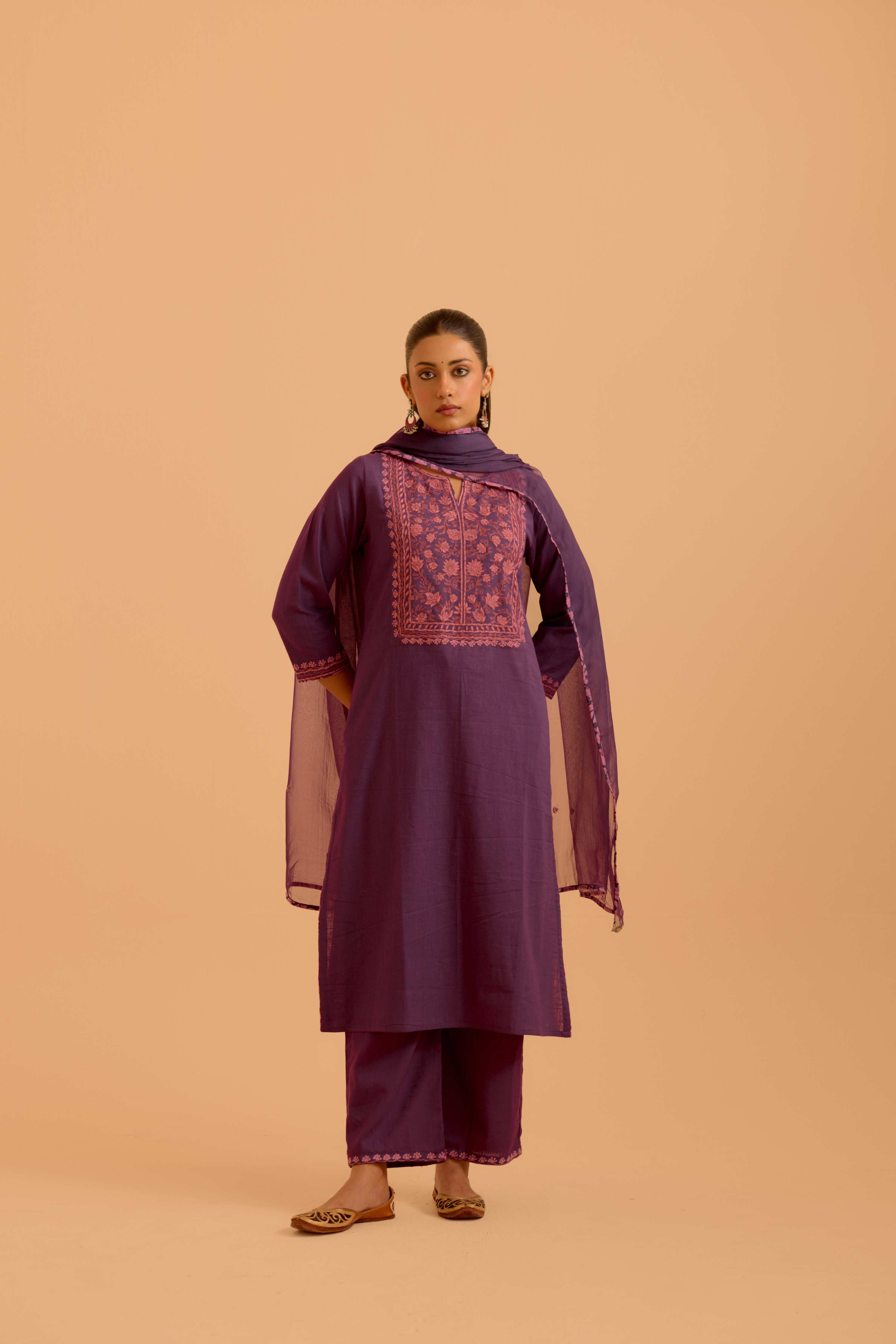 Elena Cotton Slub Kurta Purple