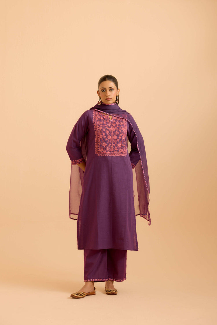 Elena Cotton Slub Kurta Purple