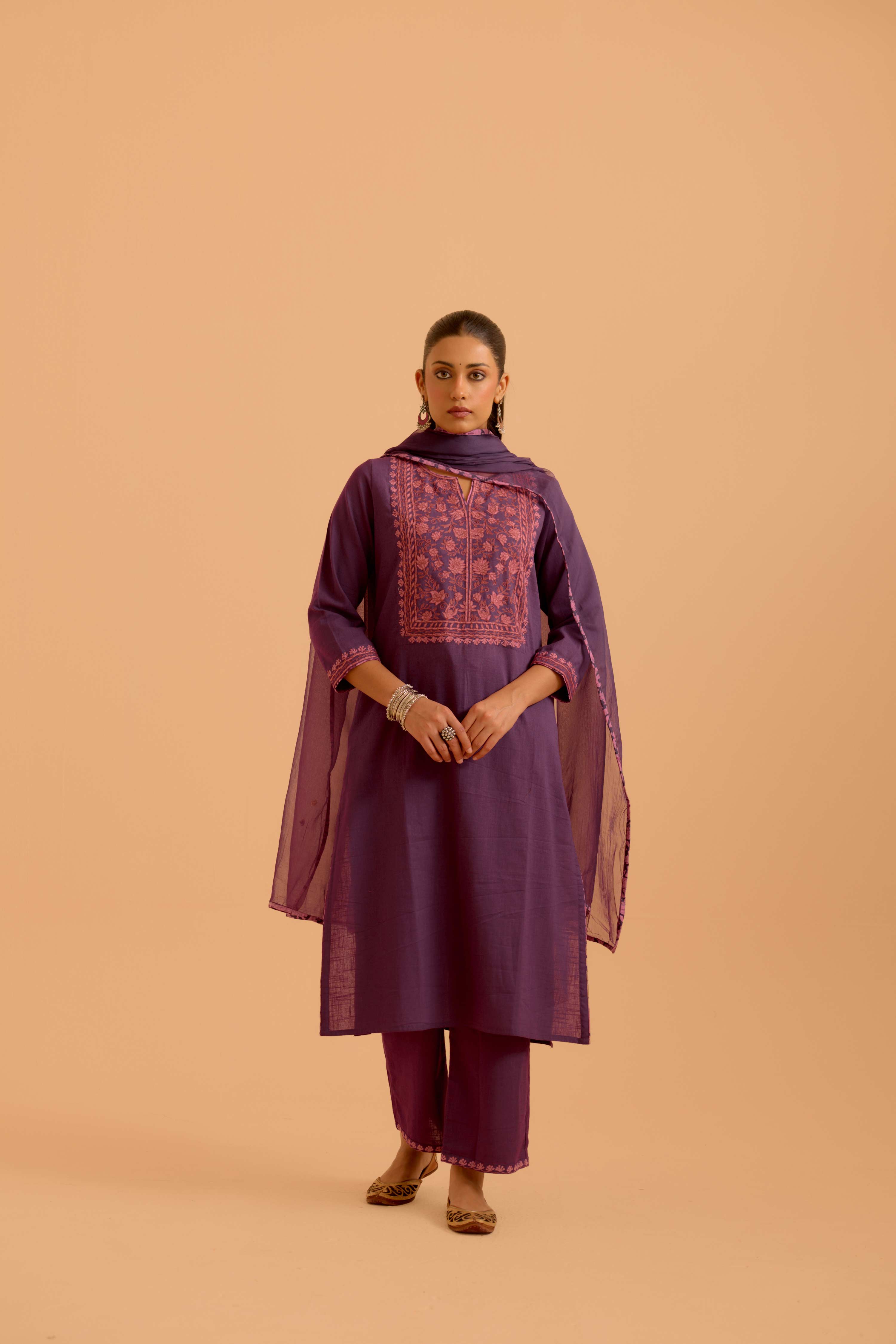 Elena Cotton Slub Kurta Purple