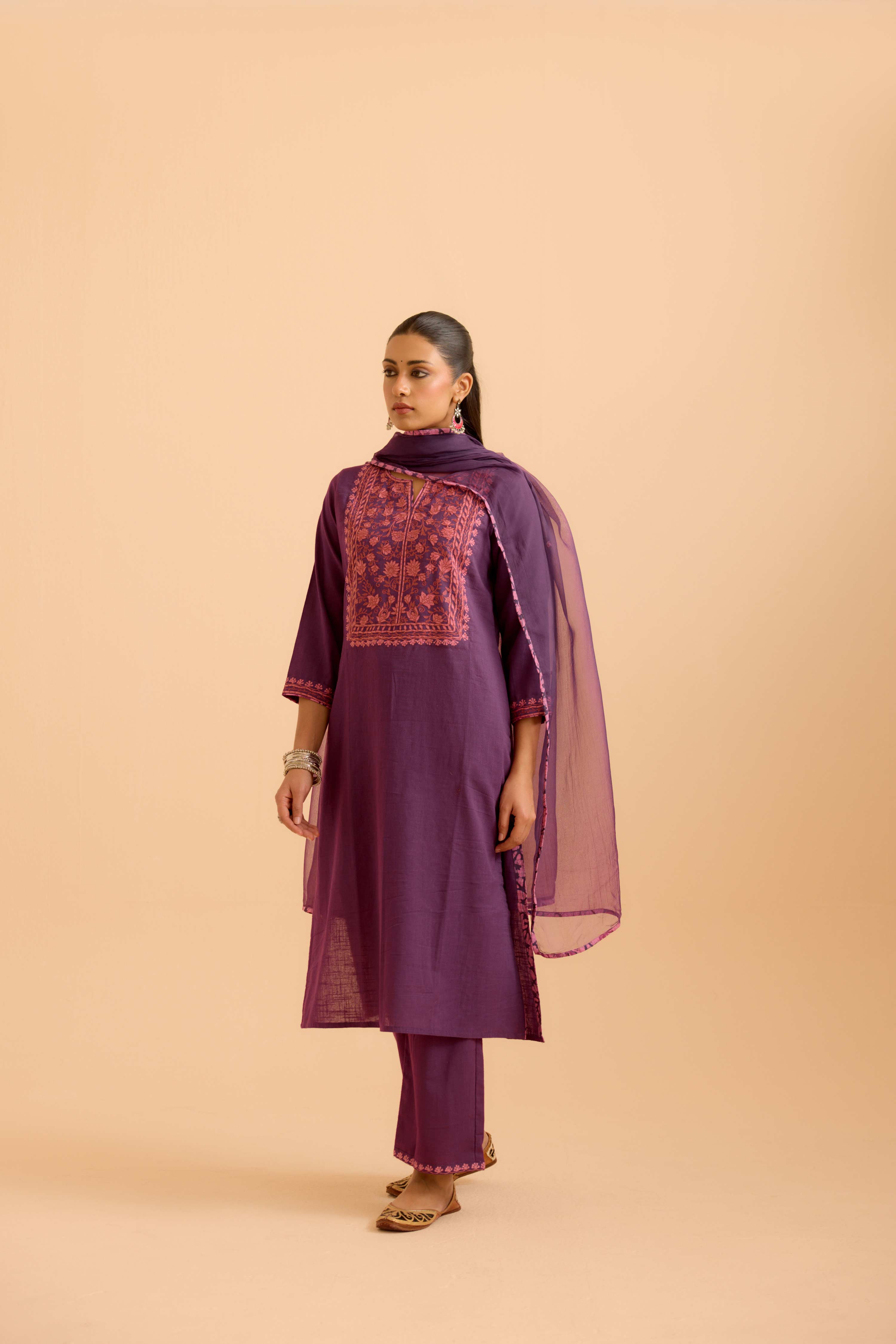 Elena Cotton Slub Kurta Purple