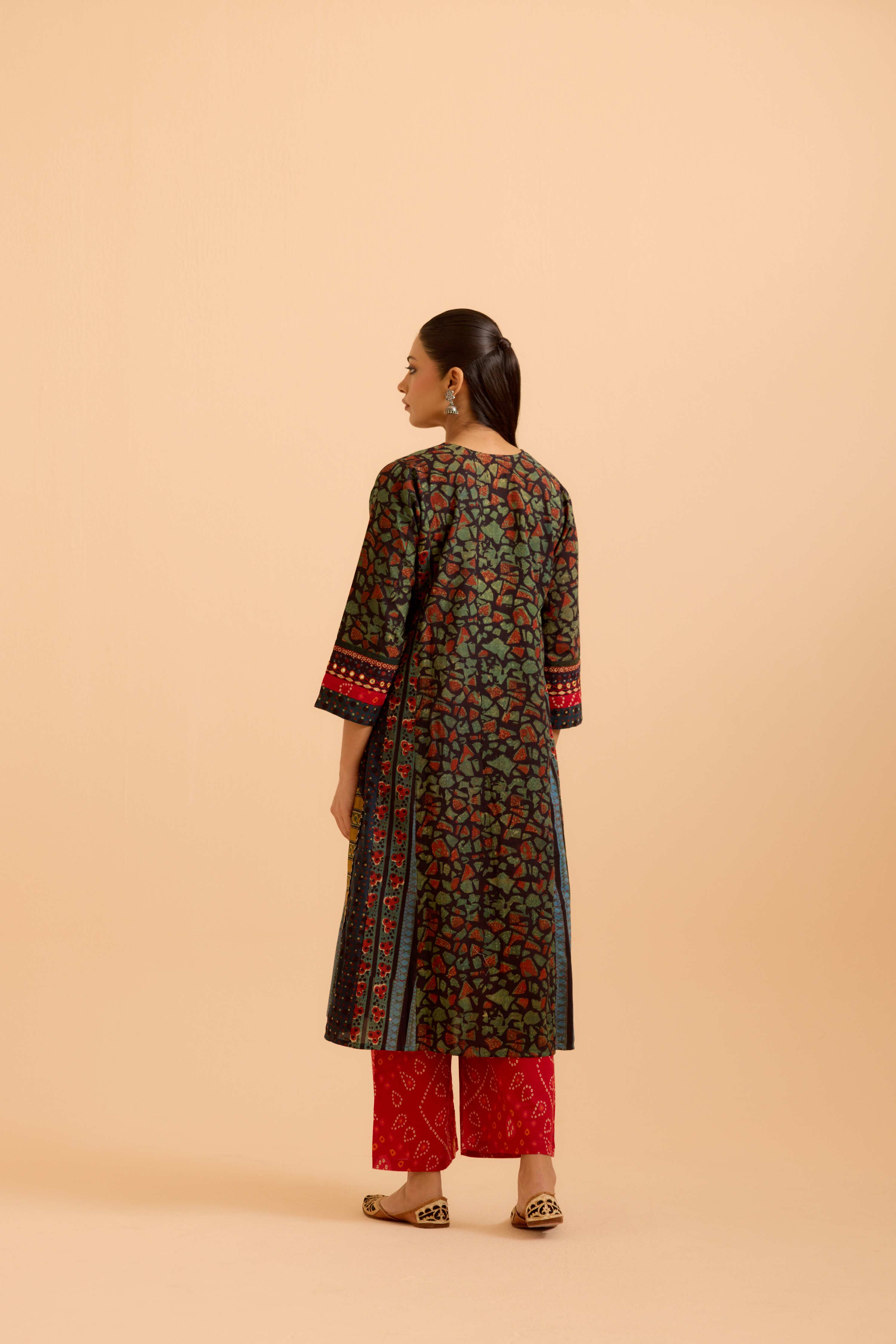 Adya Cotton Vanaspati Printed Kurta Black Green (Set Of 3)