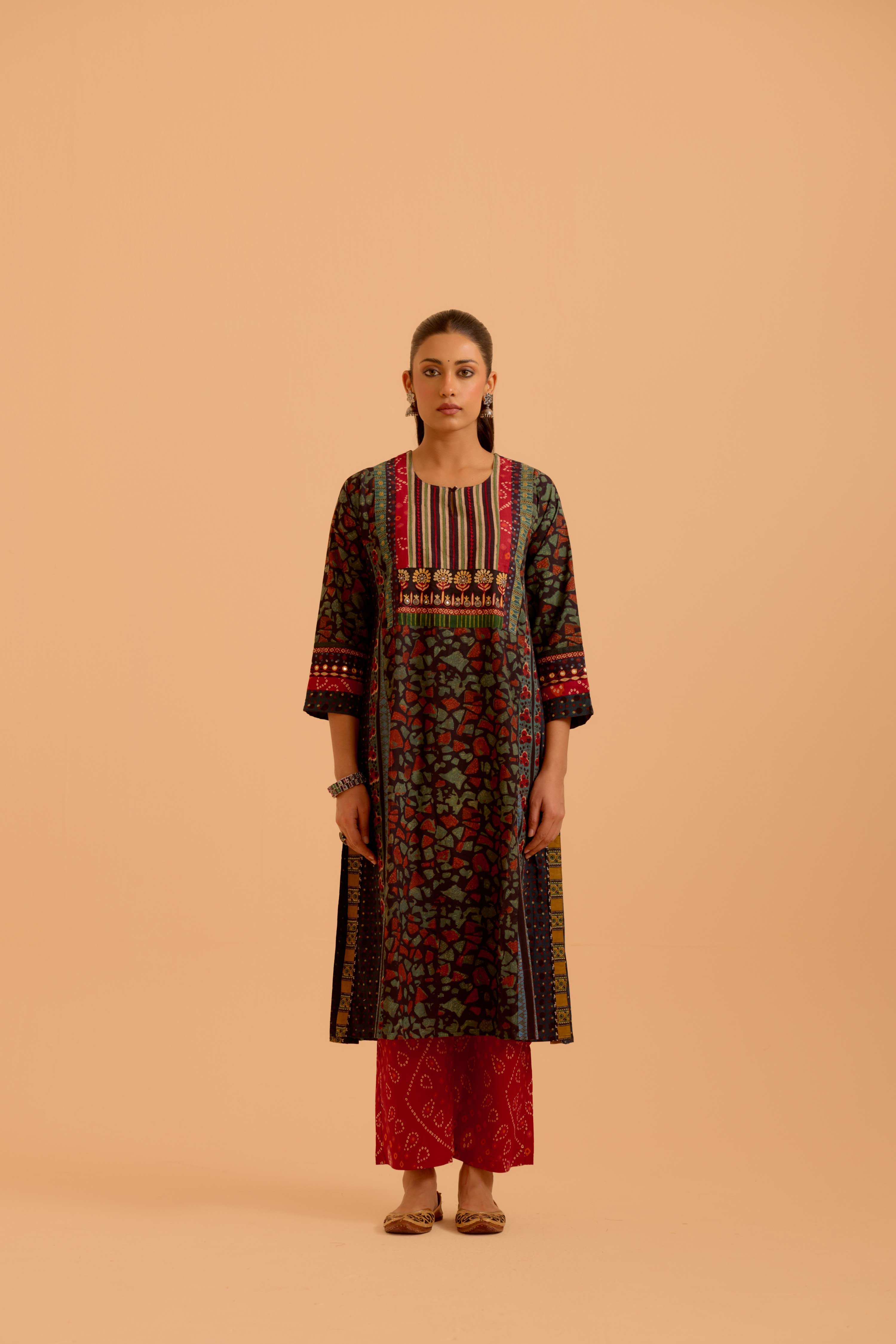 Adya Cotton Vanaspati Printed Kurta Black Green (Set Of 3)