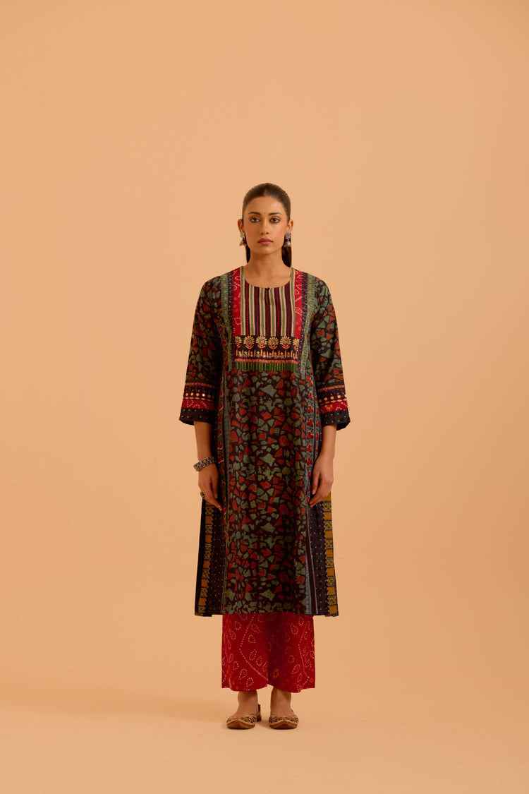 Adya Cotton Vanaspati Printed Kurta Black Green (Set Of 3)