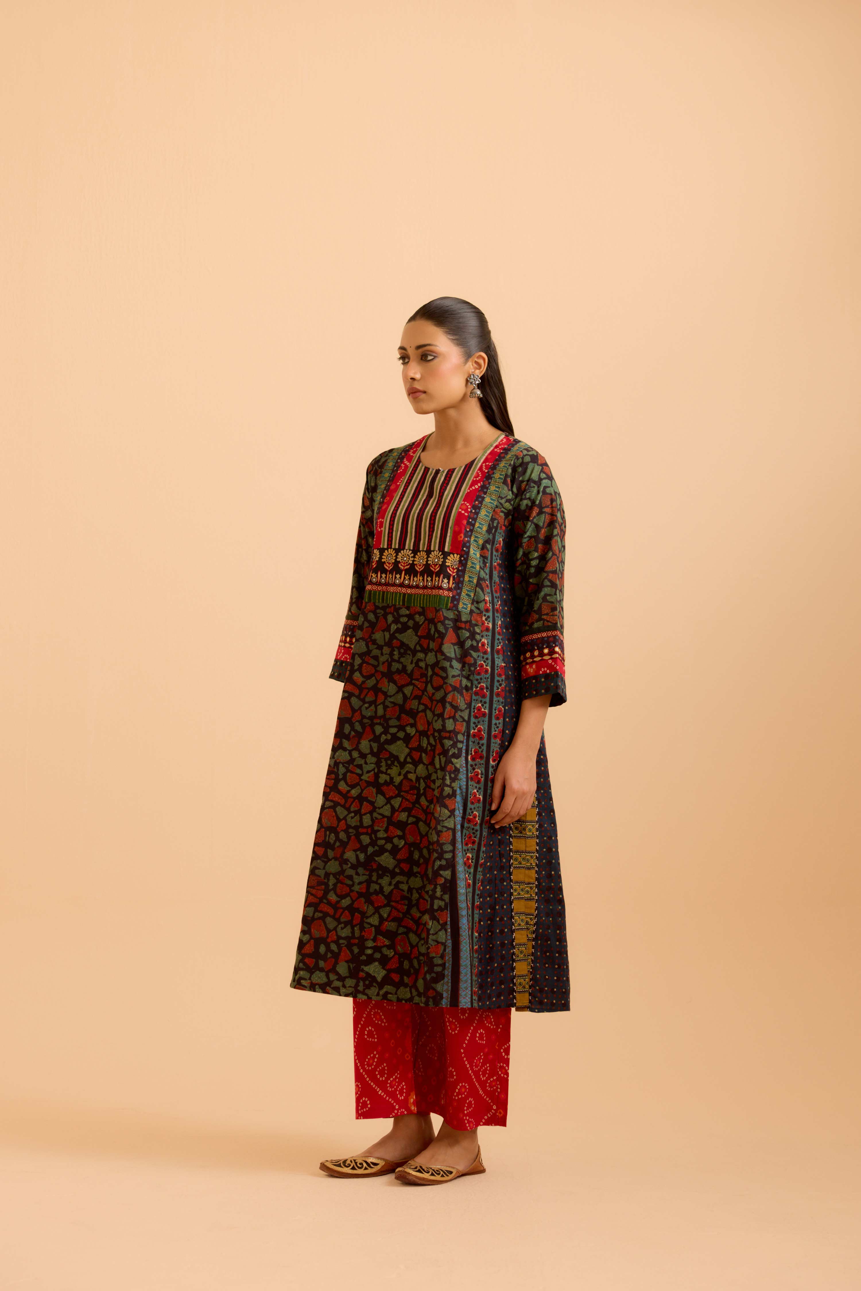 Adya Cotton Vanaspati Printed Kurta Black Green (Set Of 3)