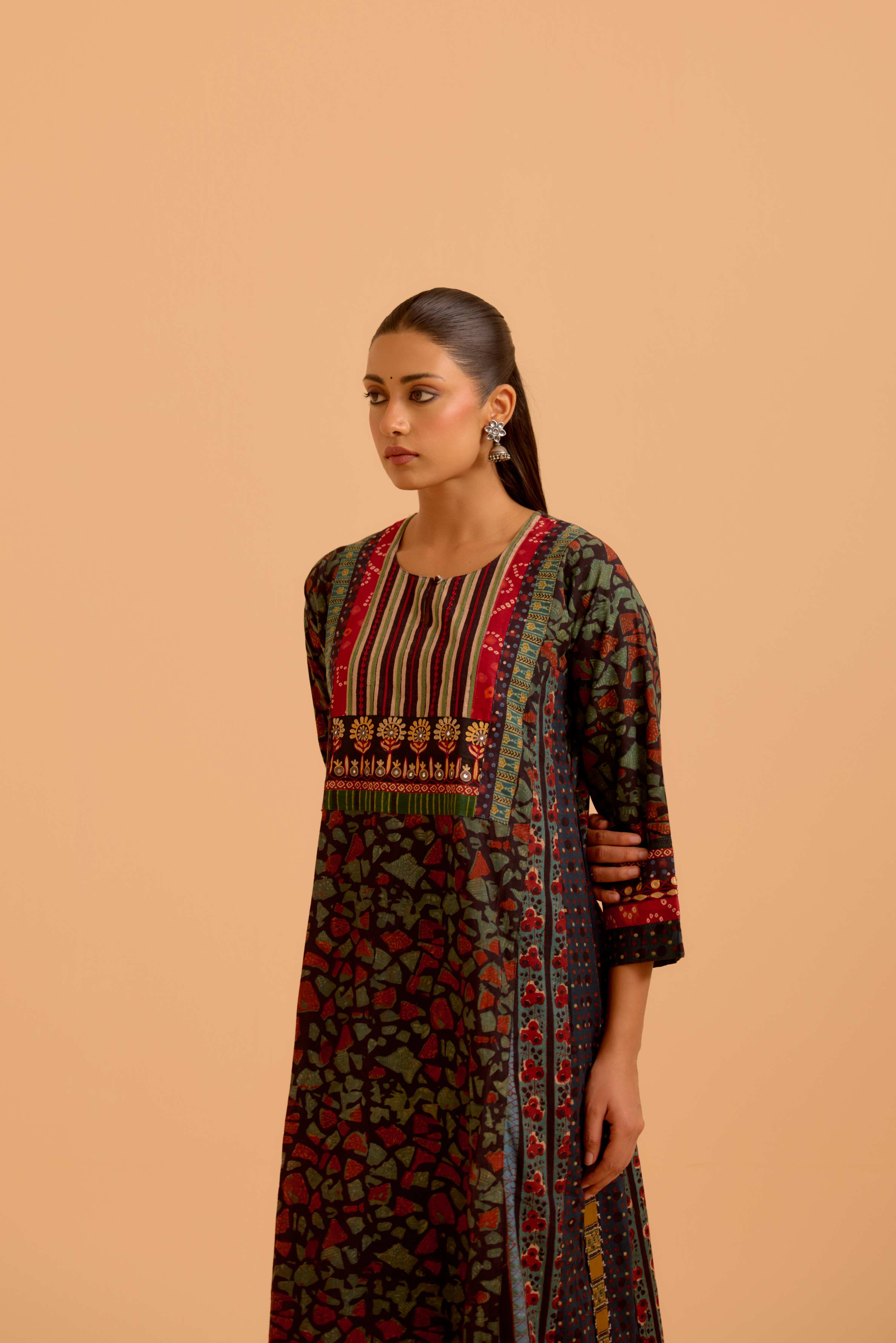 Adya Cotton Vanaspati Printed Kurta Black Green (Set Of 3)