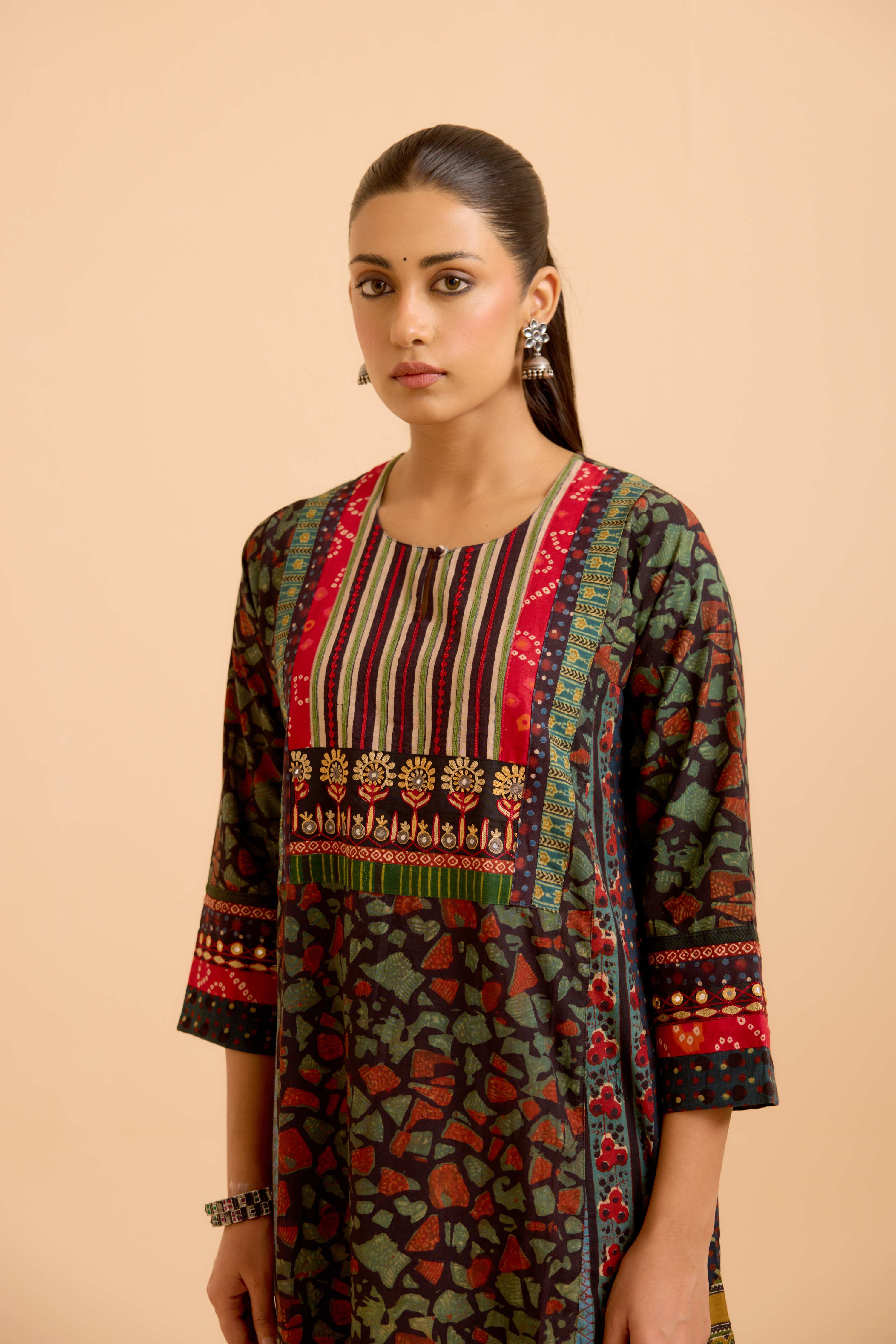 Adya Cotton Vanaspati Printed Kurta Black Green (Set Of 3)