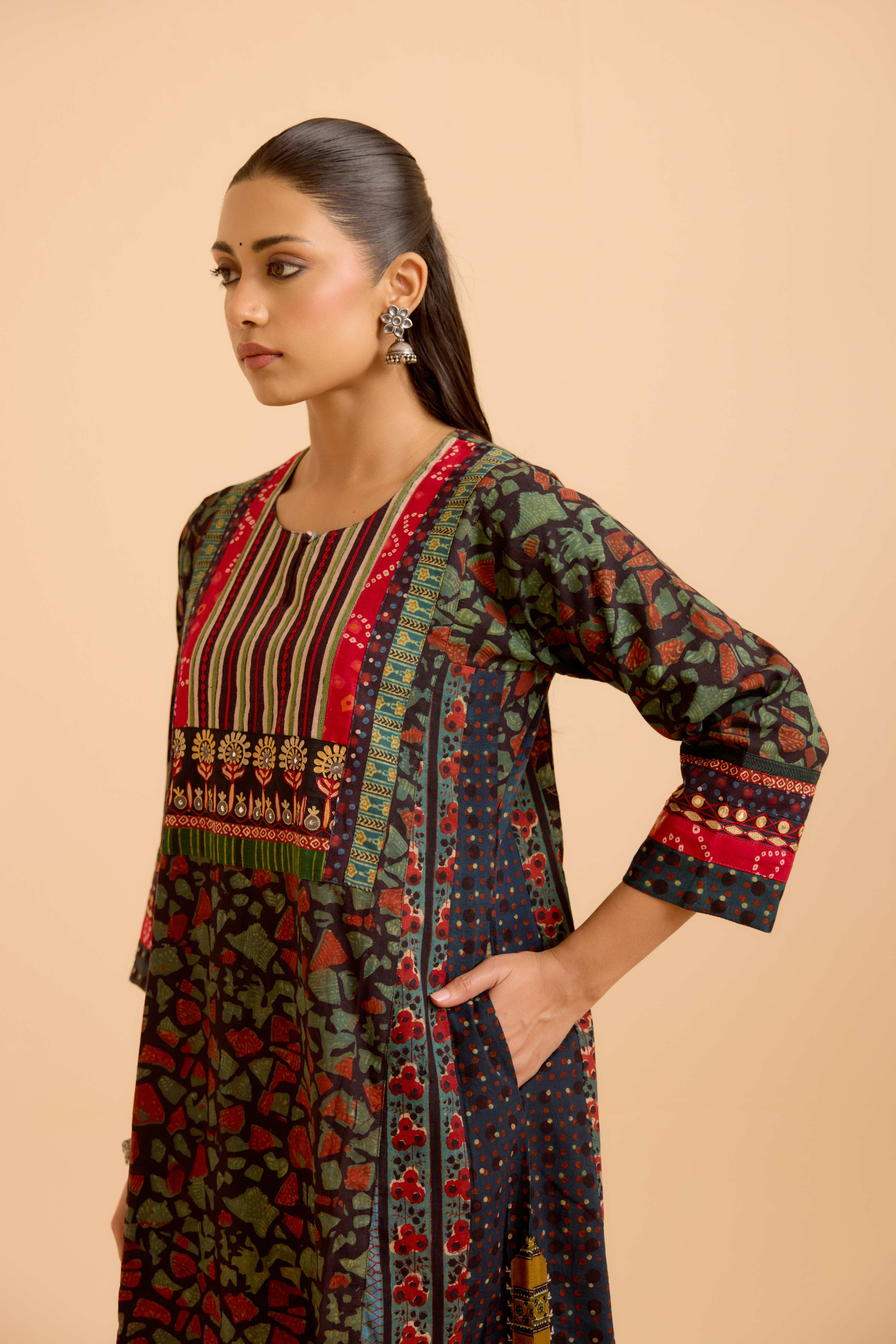 Adya Cotton Vanaspati Printed Kurta Black Green (Set Of 3)