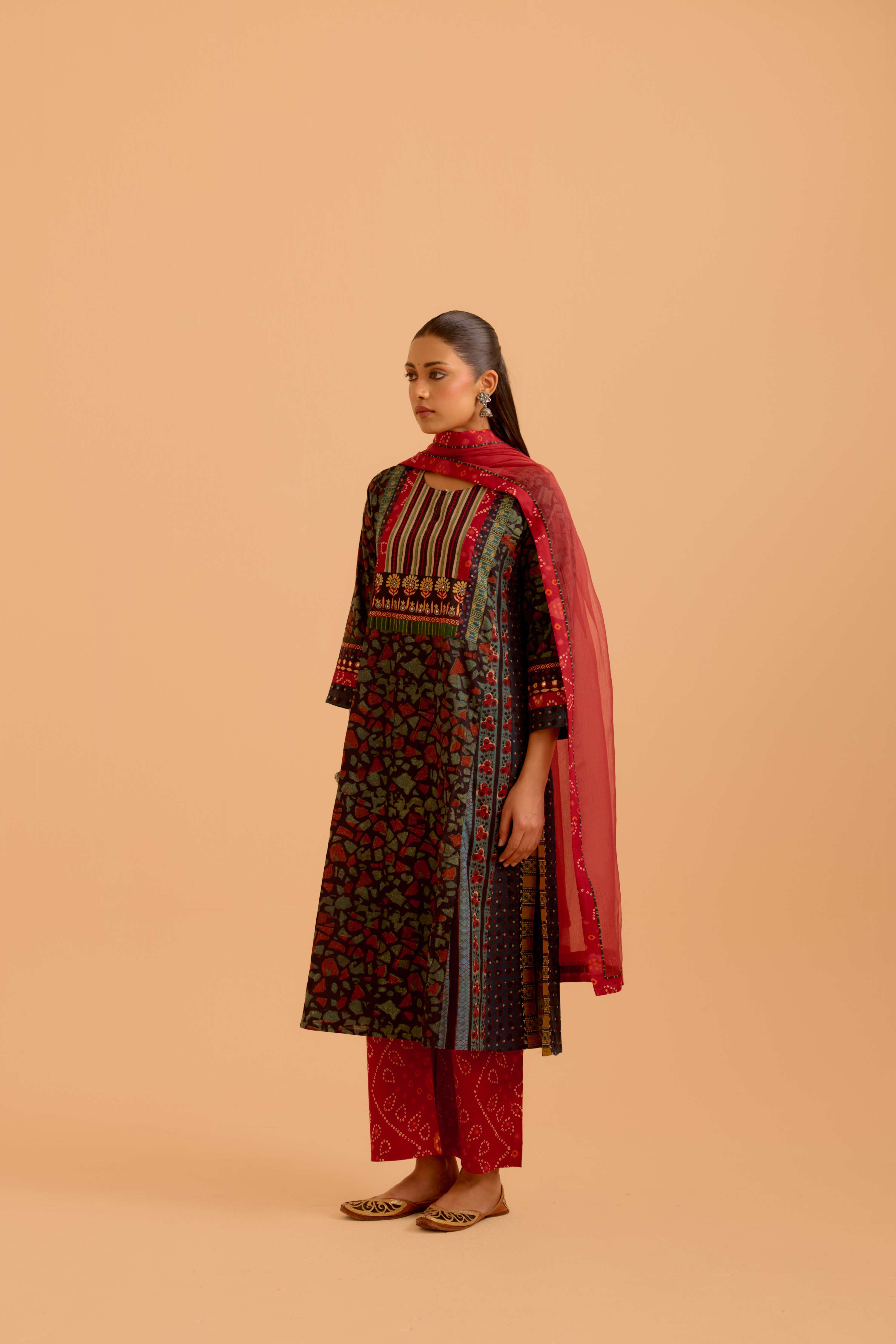 Adya Cotton Vanaspati Printed Kurta Black Green (Set Of 3)
