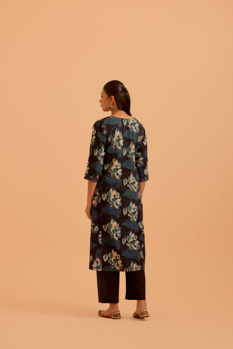 Dienne Cotton Vanaspati Printed Kurta Black
