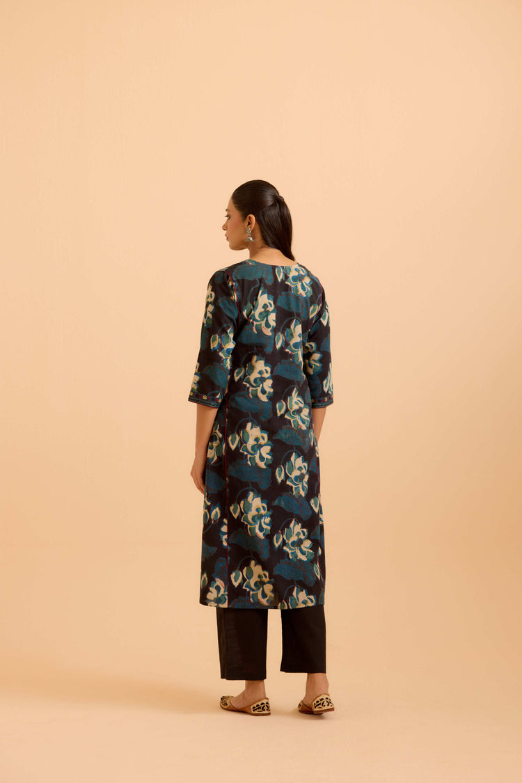 Dienne Cotton Vanaspati Printed Kurta Black