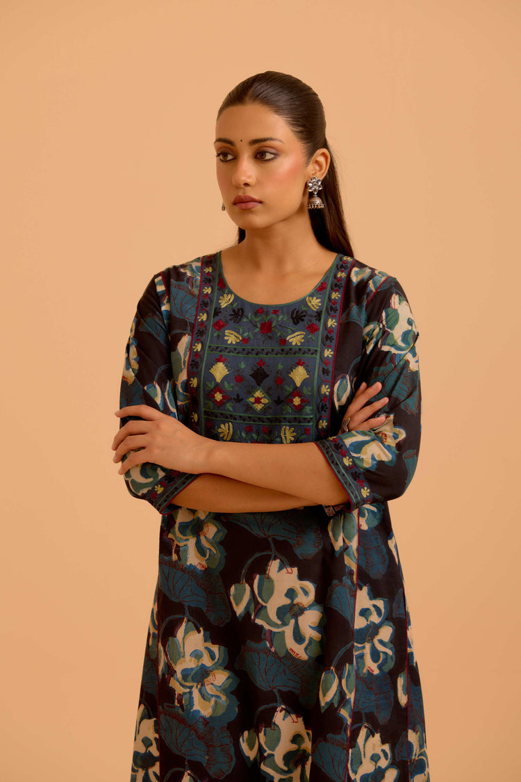 Dienne Cotton Vanaspati Printed Kurta Black