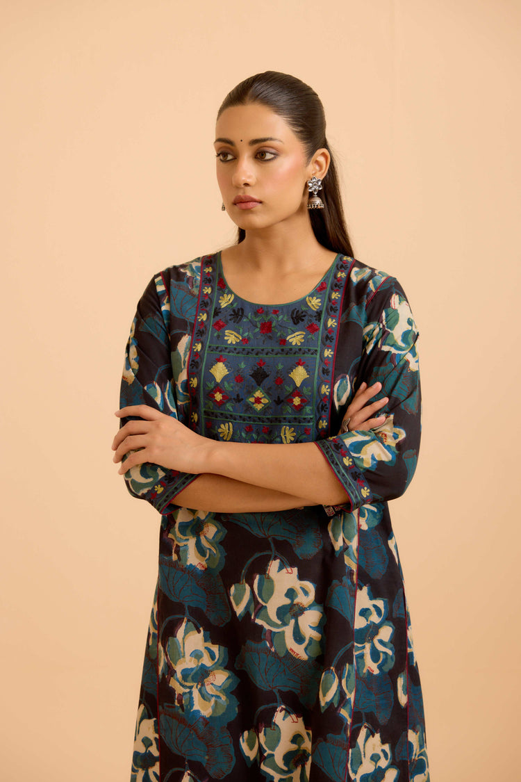 Dienne Cotton Vanaspati Printed Kurta Black