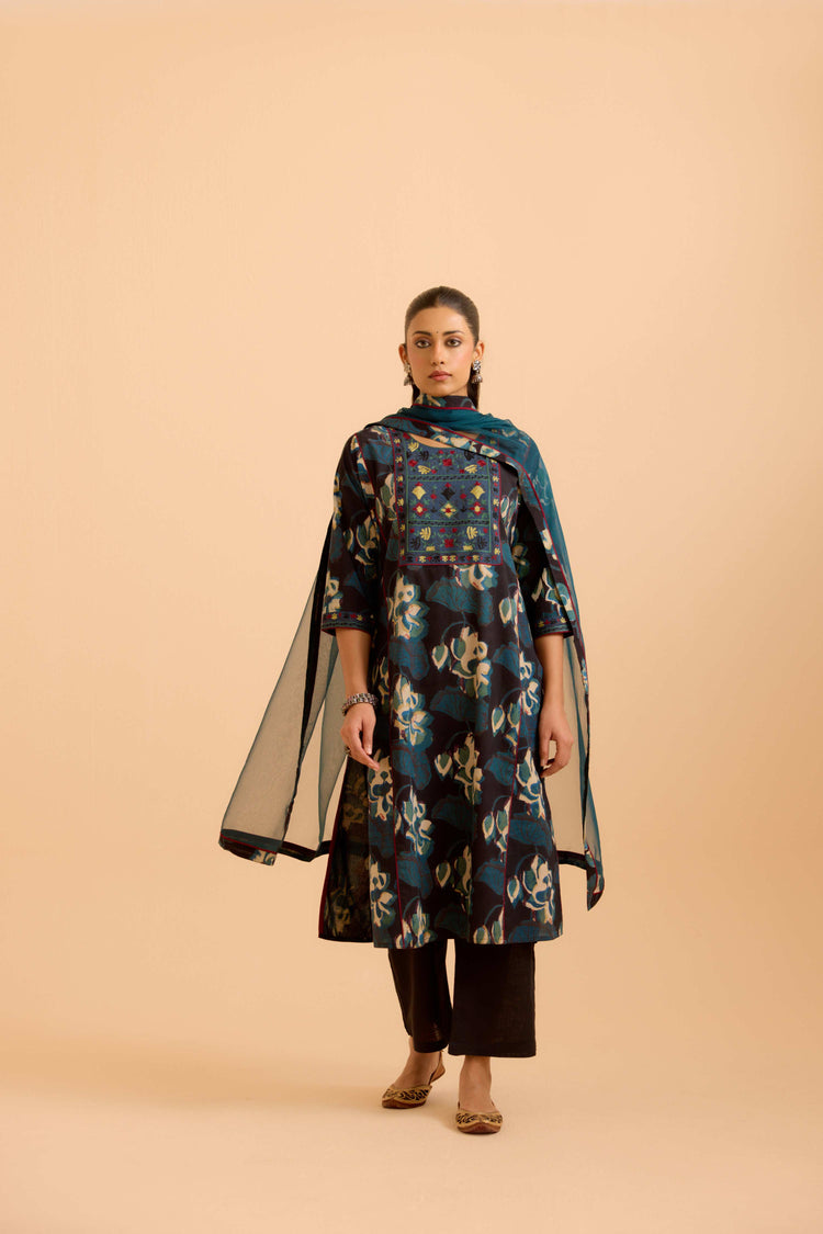 Dienne Cotton Vanaspati Printed Kurta Black