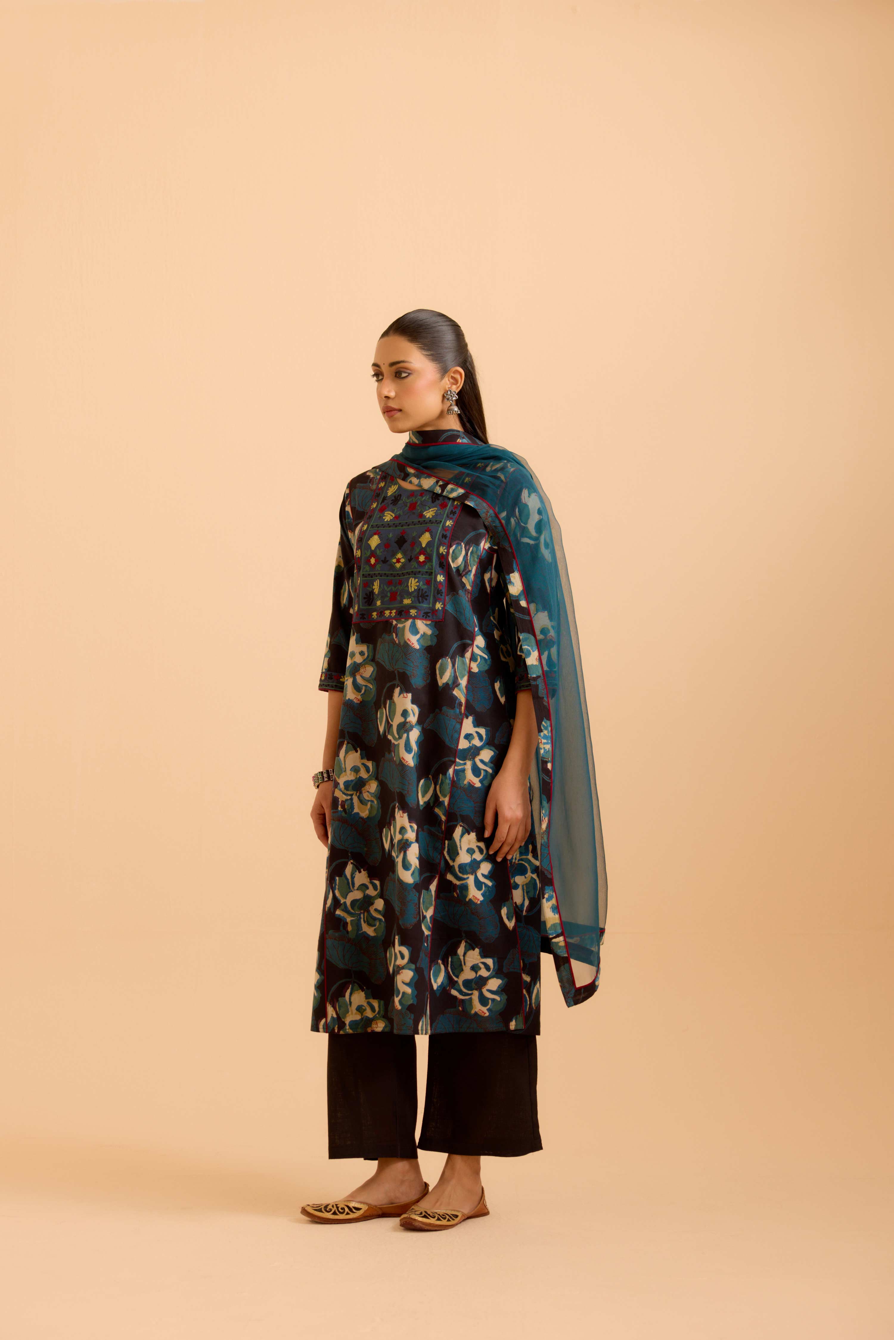 Dienne Cotton Vanaspati Printed Kurta Black