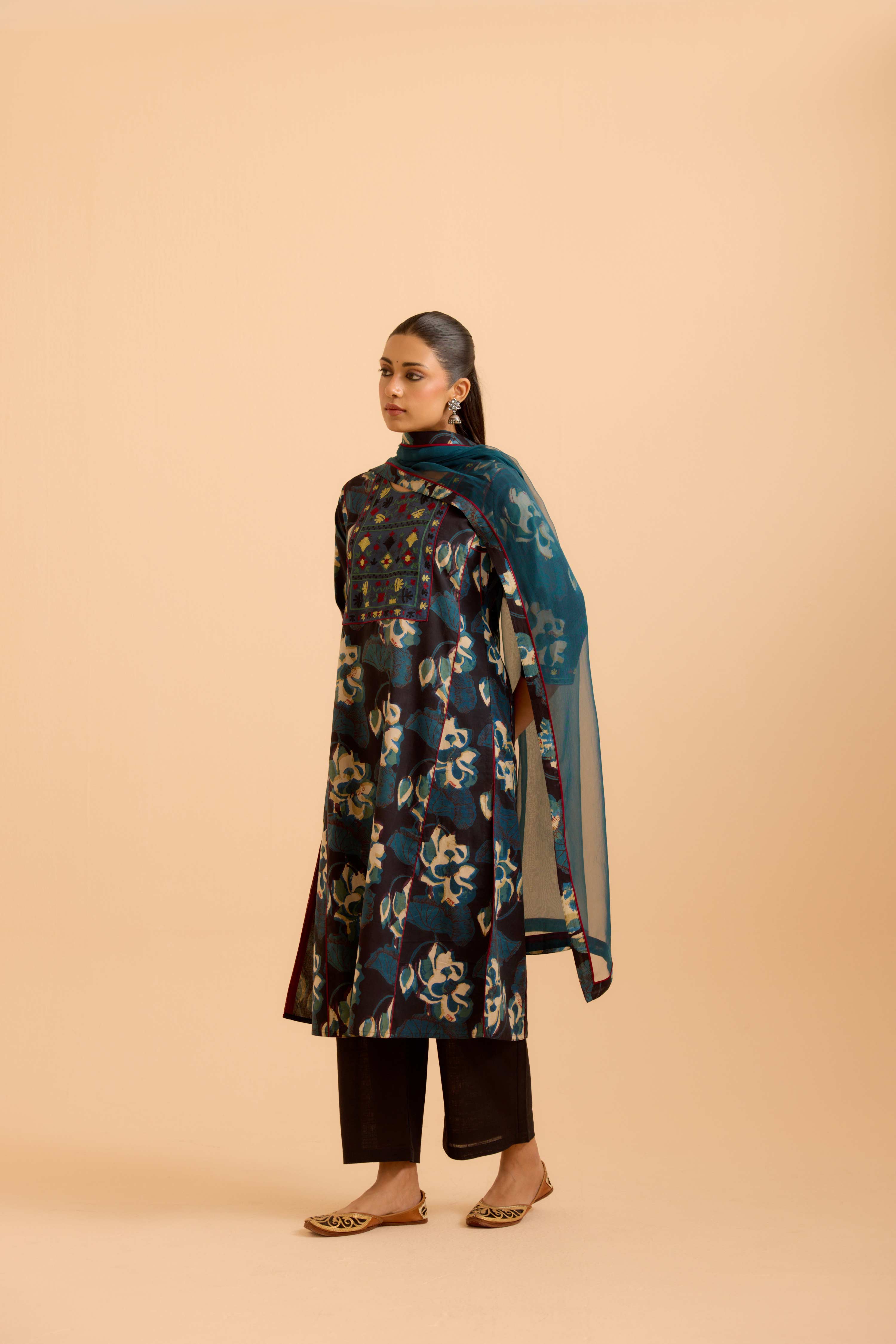 Dienne Cotton Vanaspati Printed Kurta Black