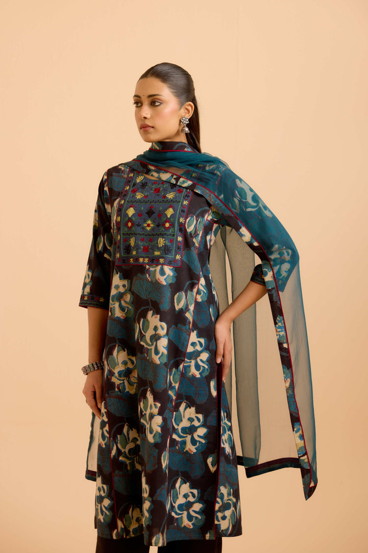 Dienne Cotton Vanaspati Printed Kurta Black