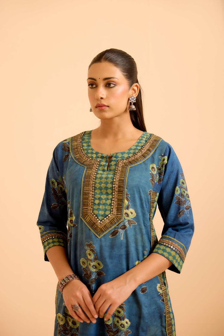 Anu Cotton Vanaspati Printed Kurta Blue