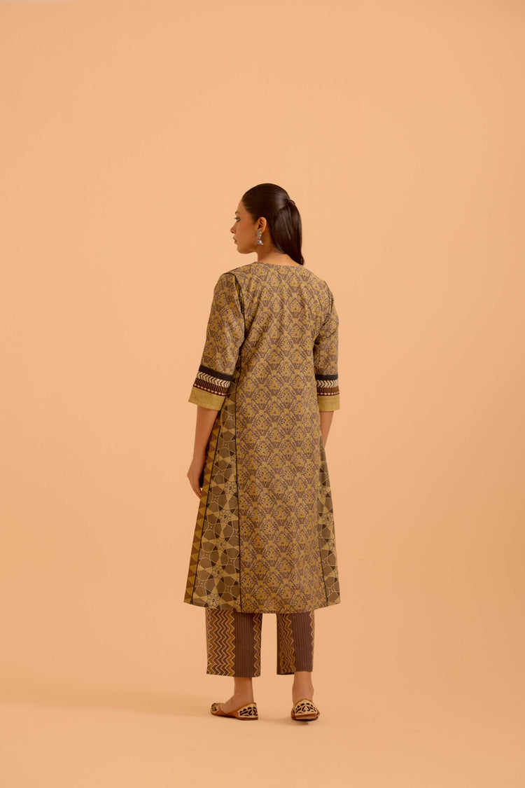 Rozana Cotton Ajrakh Printed Kurta Grey Yellow