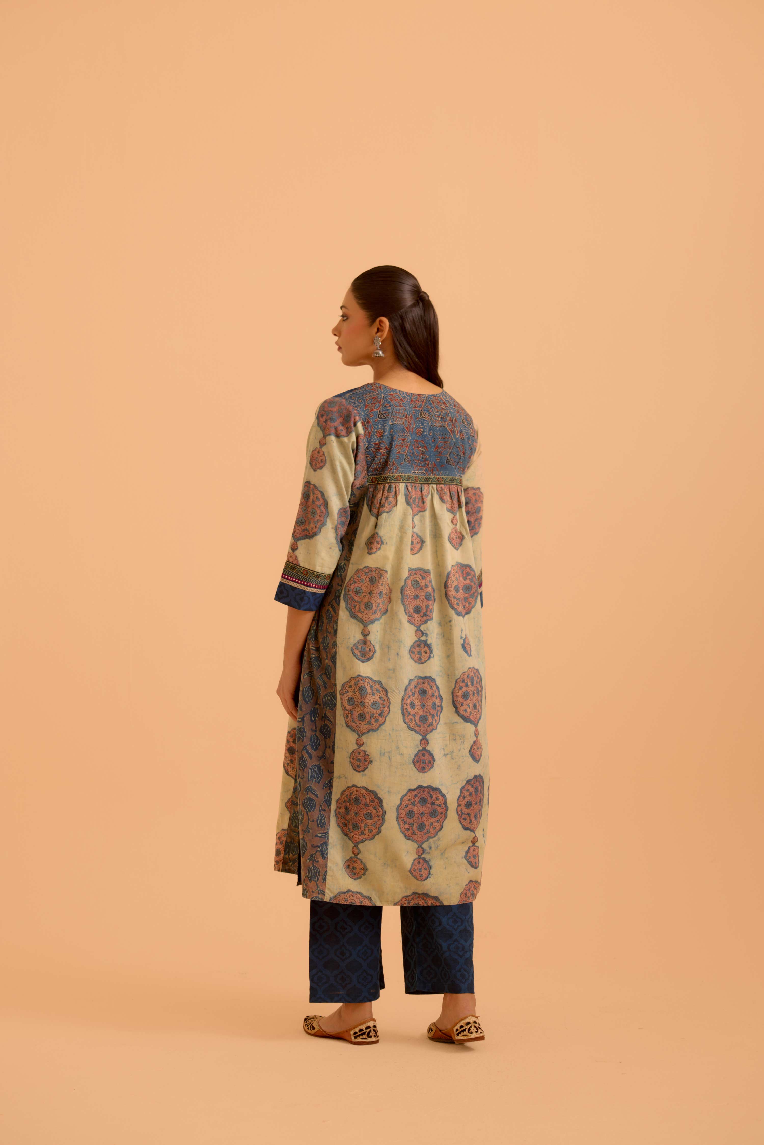 Banjara Cotton Vanaspati Printed Kurta Beige Blue