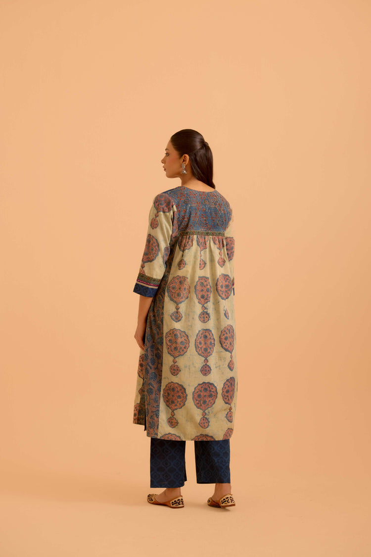Banjara Cotton Vanaspati Printed Kurta Beige Blue