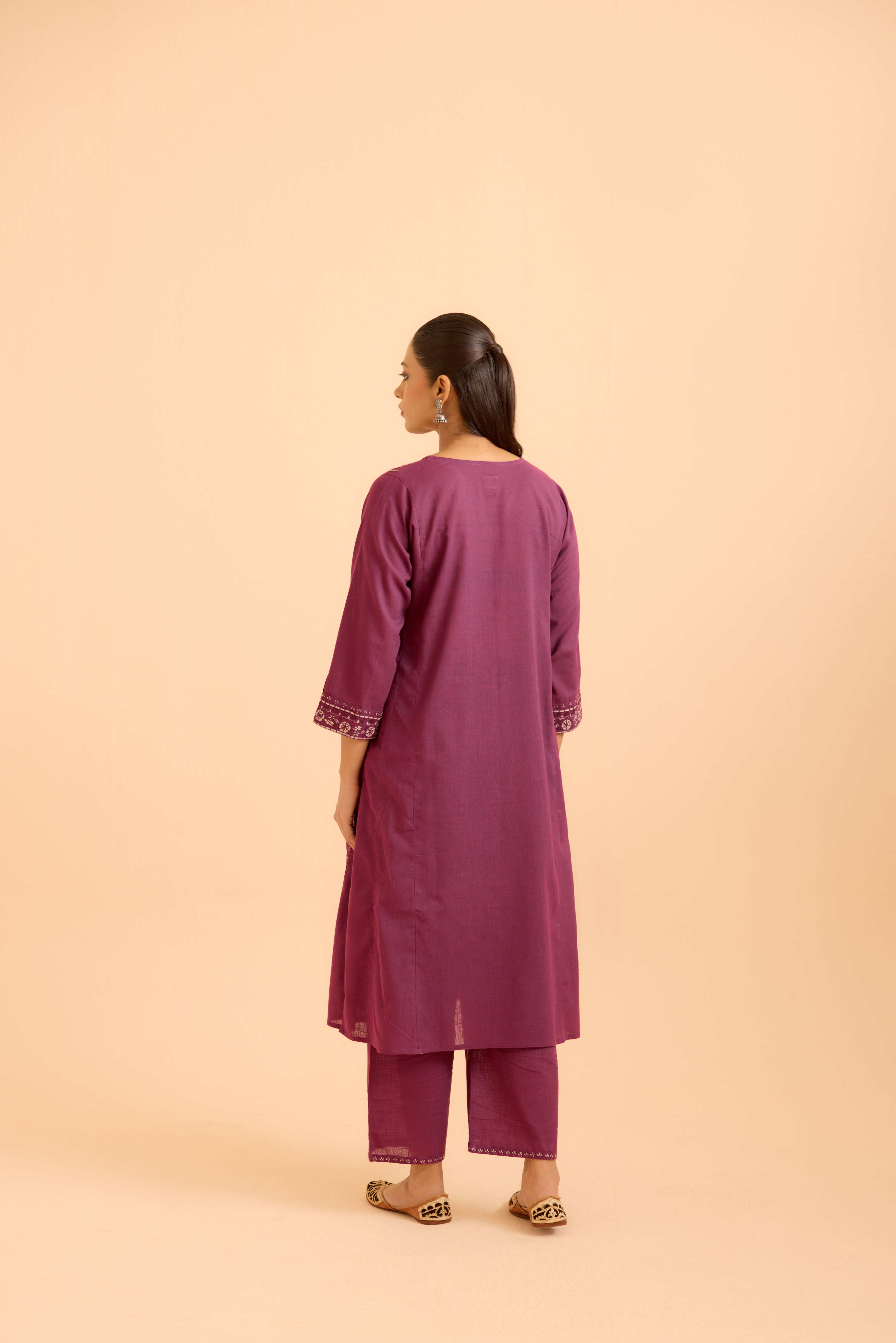 Tulsi Cotton Slub Embroidered Kurta Purple