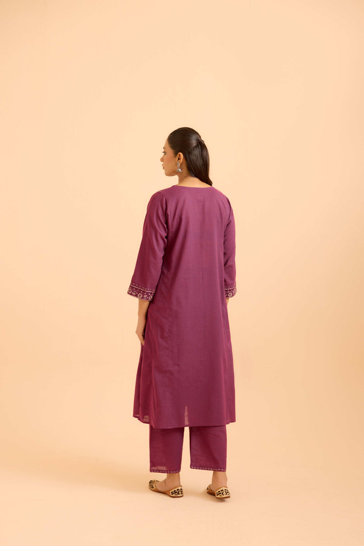 Tulsi Cotton Slub Embroidered Kurta Purple