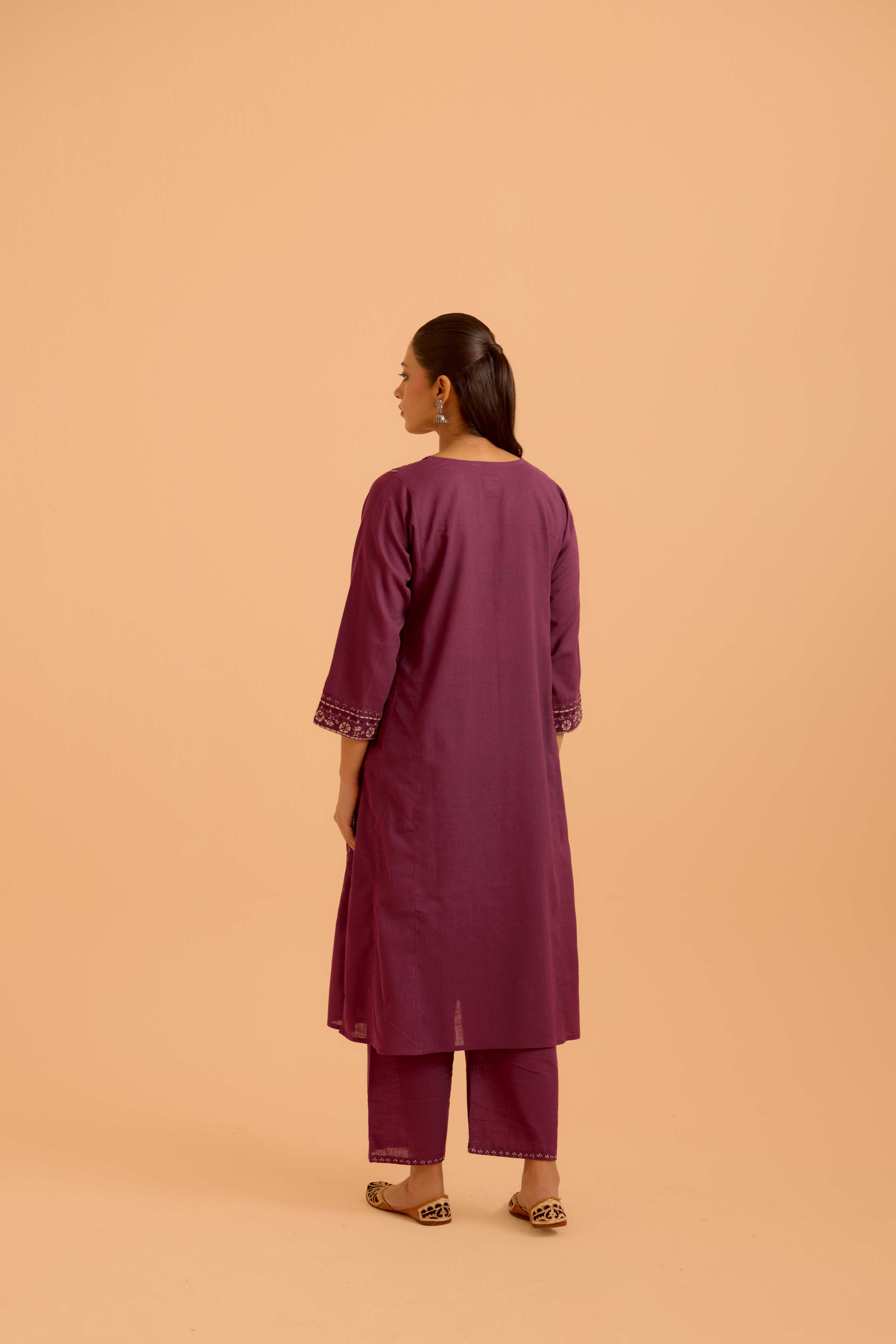 Tulsi Cotton Slub Embroidered Kurta Purple
