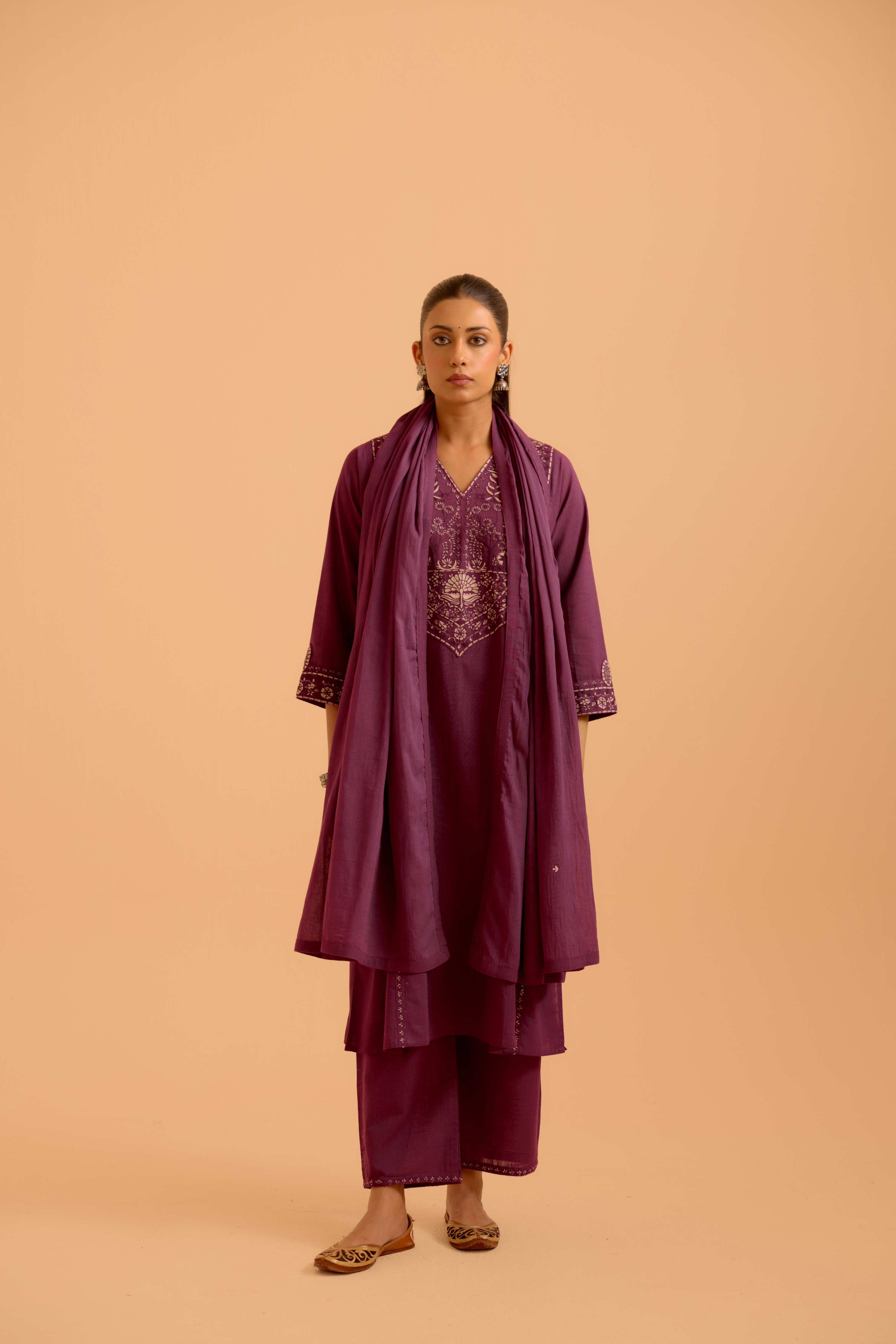 Tulsi Cotton Slub Embroidered Kurta Purple