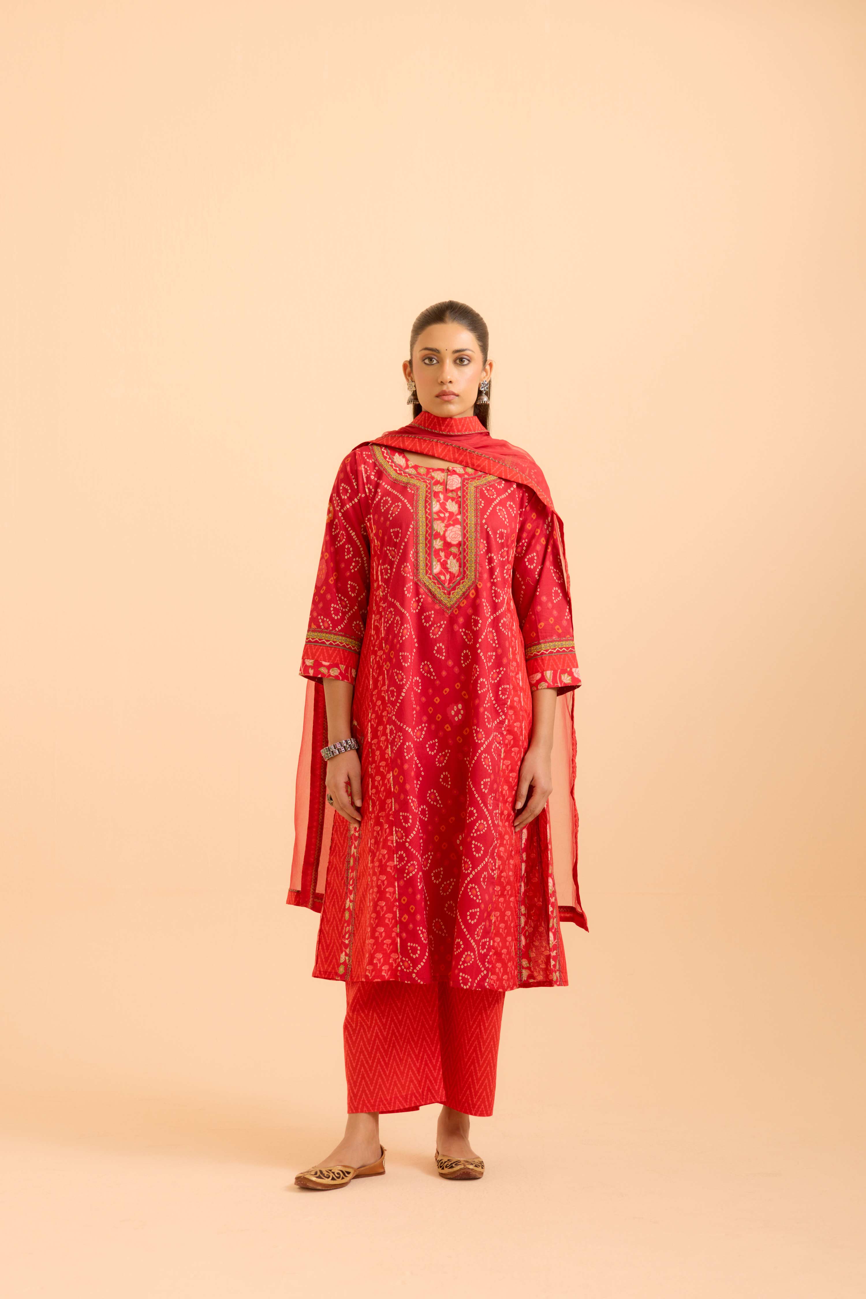 Adya Cotton Printed Kurta Red (Set Of 3)