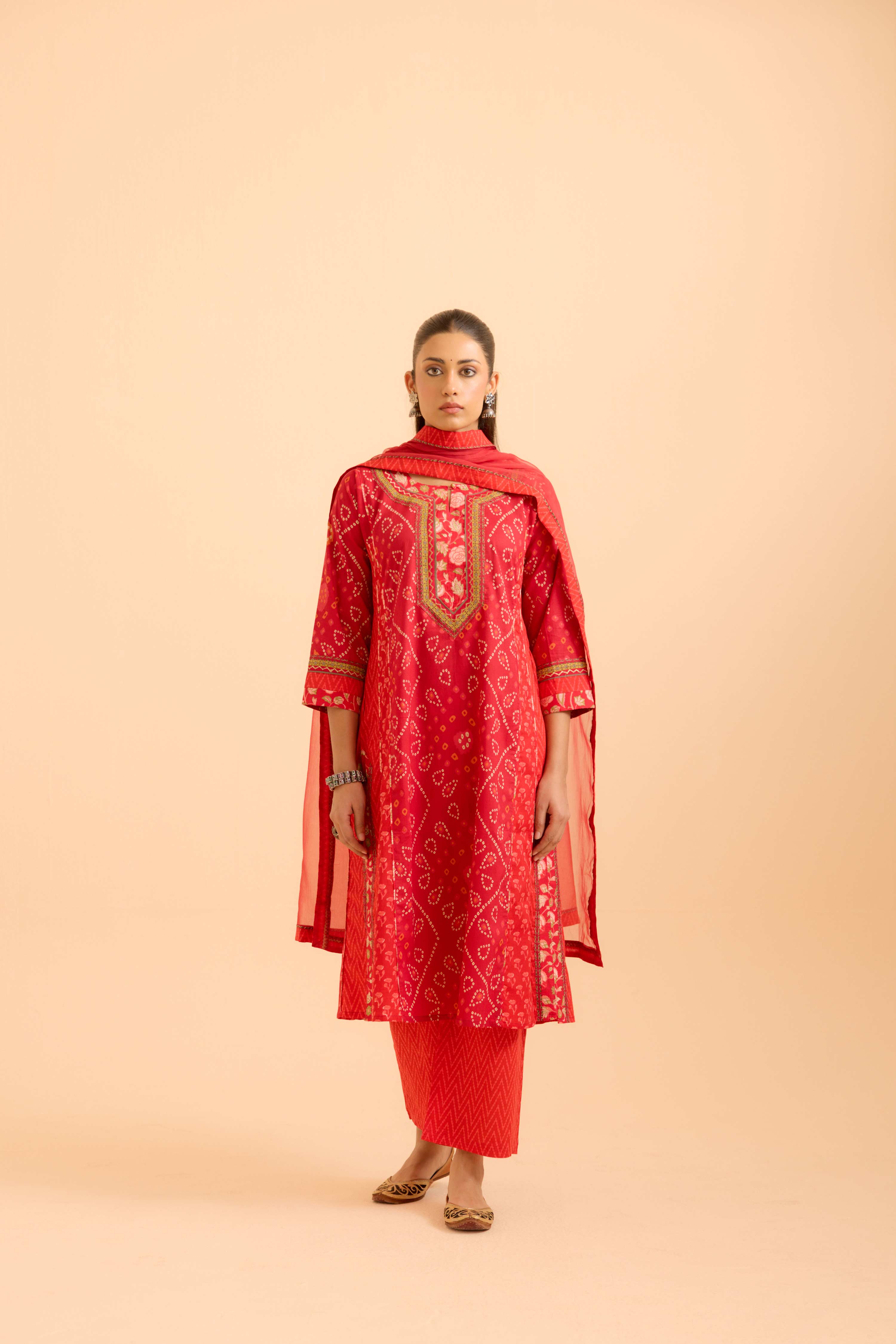 Adya Cotton Printed Kurta Red (Set Of 3)