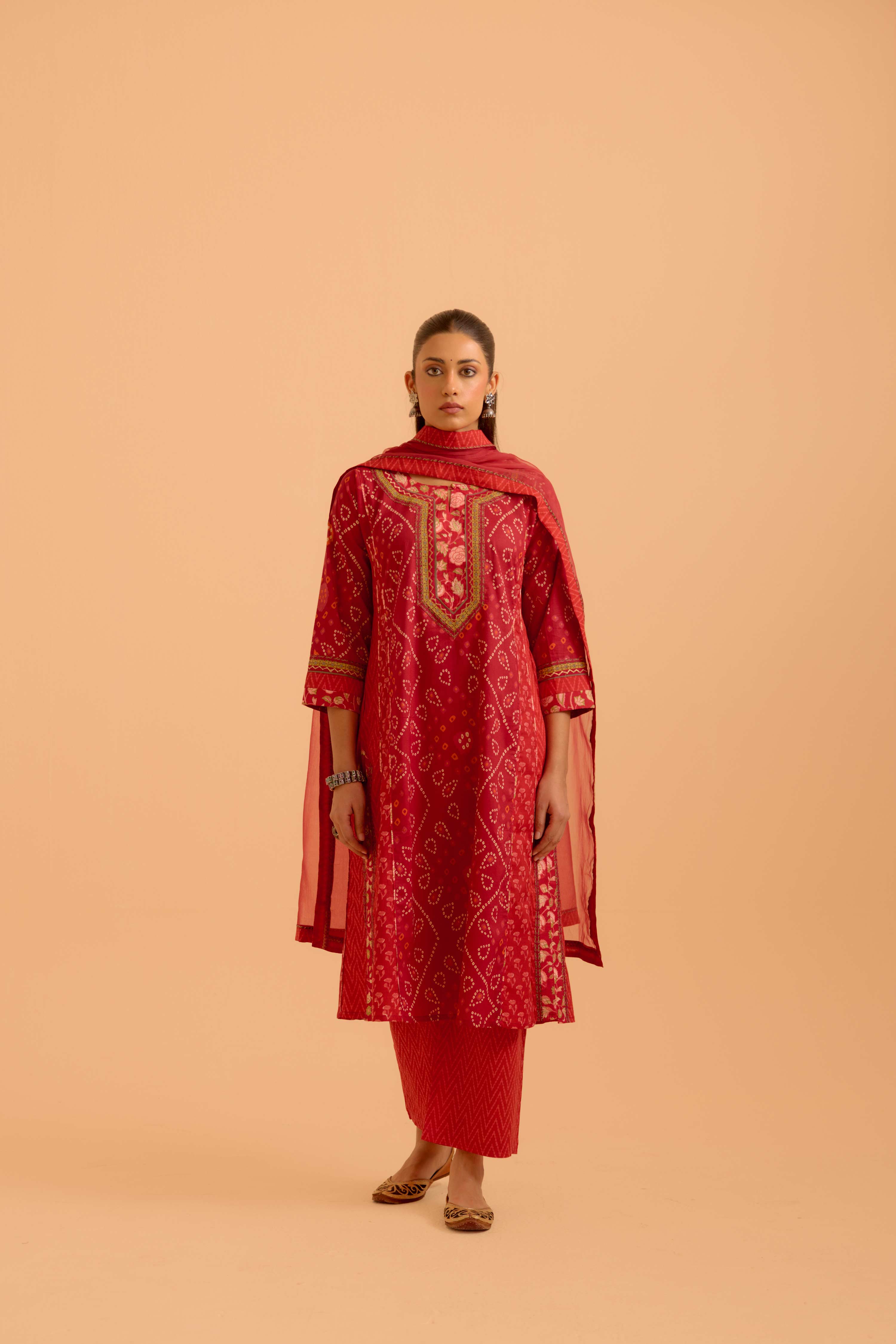 Adya Cotton Printed Kurta Red (Set Of 3)