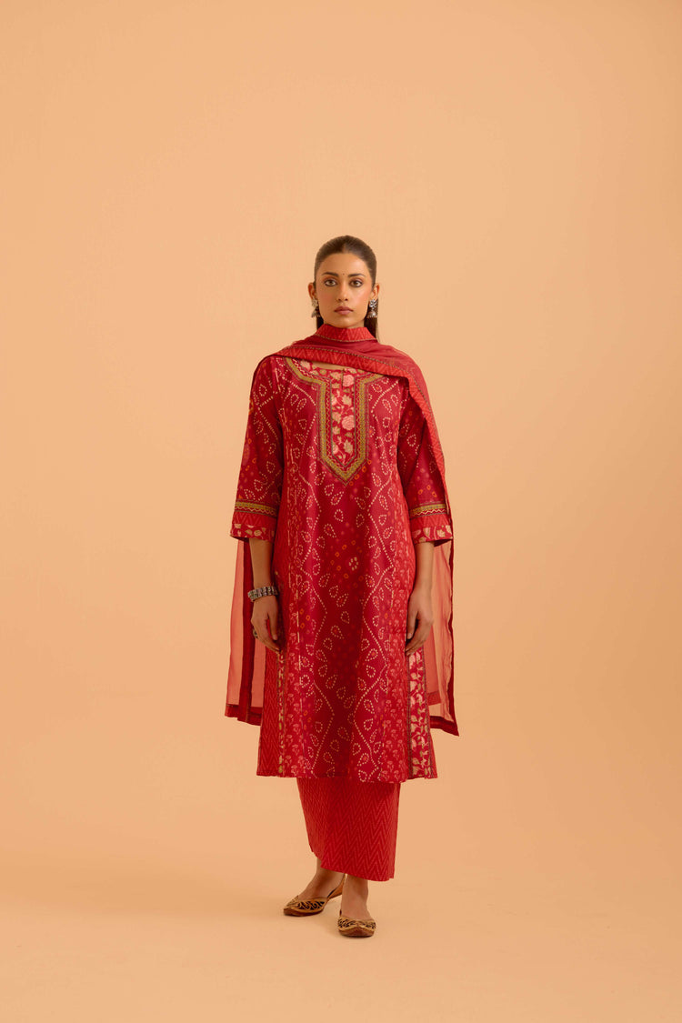 Adya Cotton Printed Kurta Red (Set Of 3)