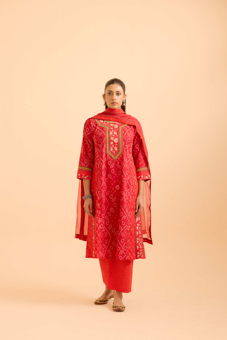 Adya Cotton Printed Kurta Red (Set Of 3)