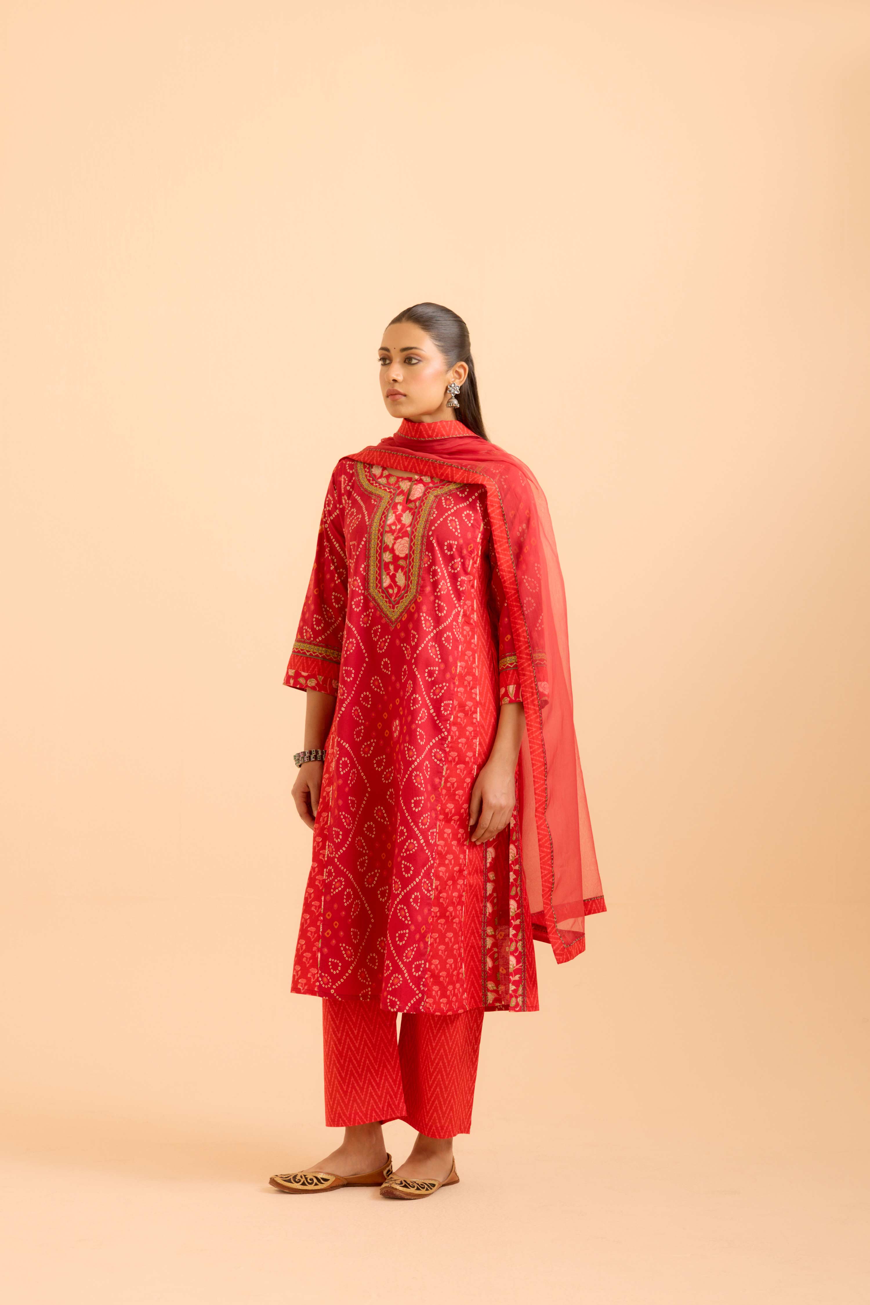 Adya Cotton Printed Kurta Red (Set Of 3)